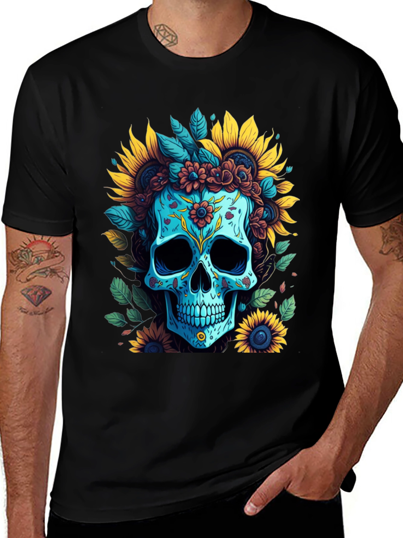 Variant 3 of Floral Skull Graphic T-Shirt