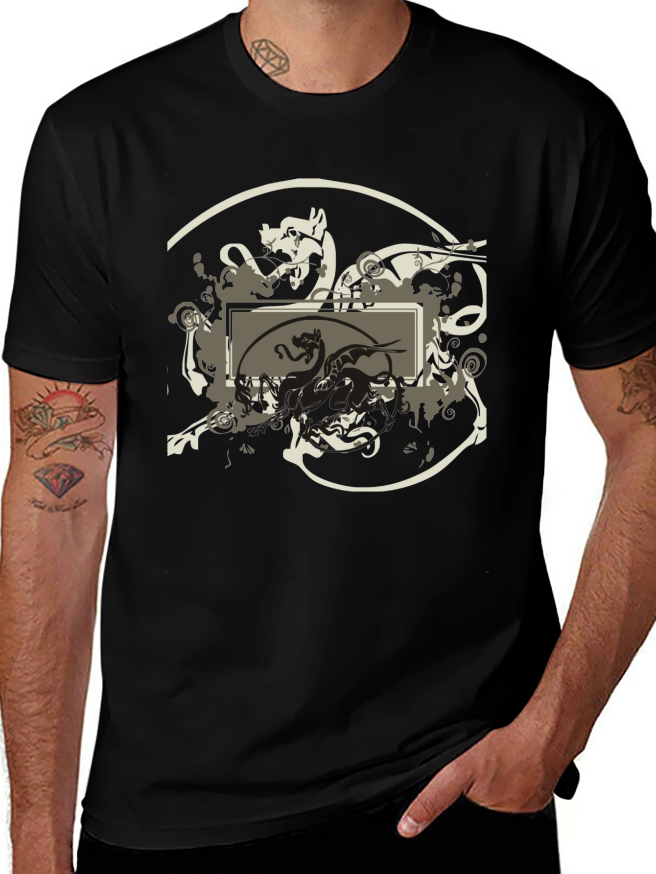 Black Graphic Black T-Shirt with Dragon Design main image