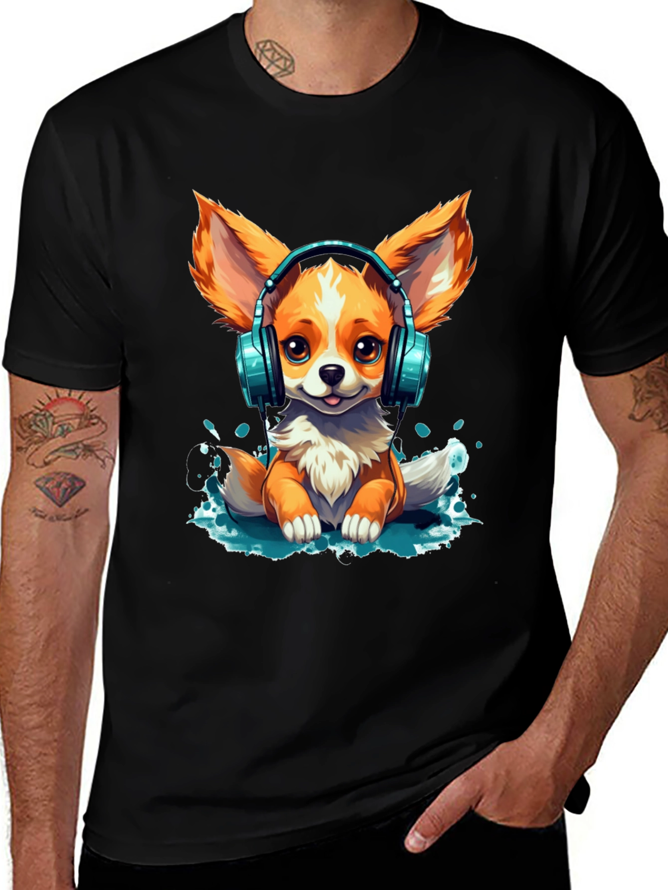 Variant 28 of Cute Dog with Headphones Graphic T-Shirt