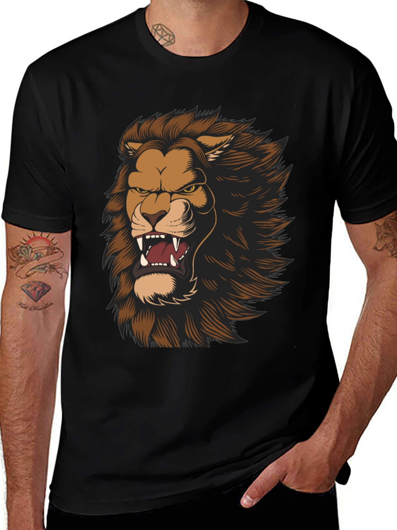 Variant 11 of Lion Graphic Print Black T-Shirt