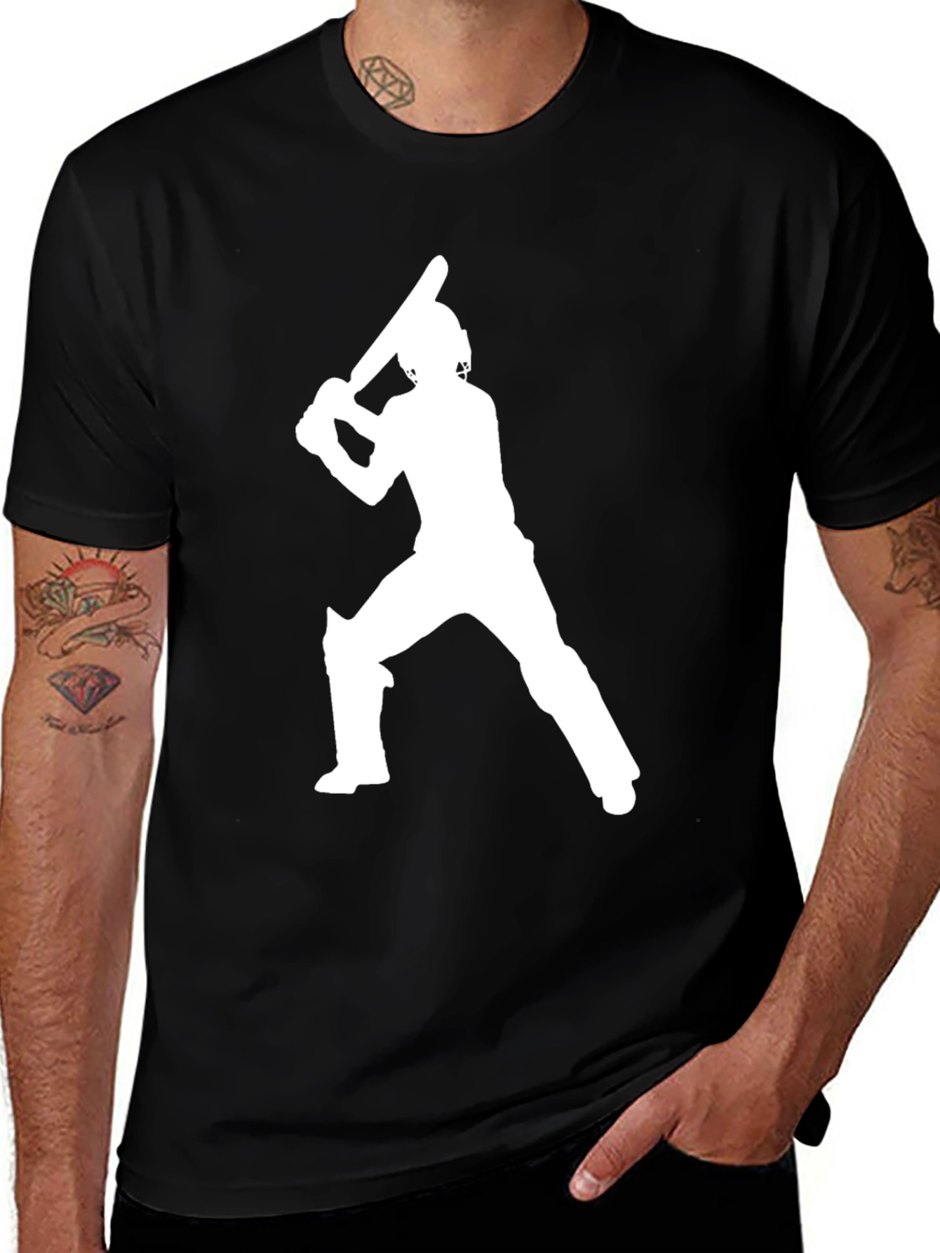 Variant 24 of Cricket Player Graphic Tee - Black Cotton T-Shirt