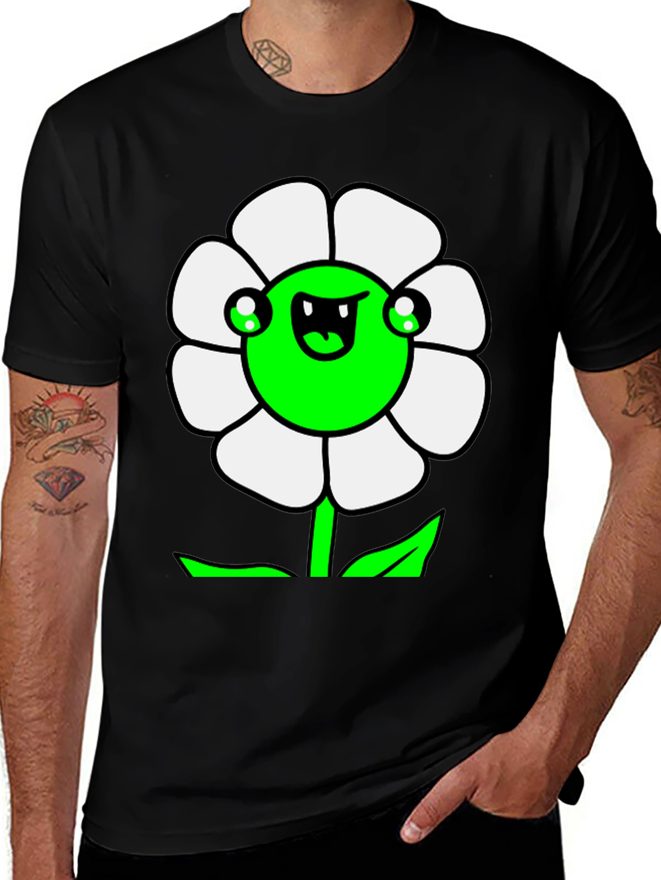 Black Funny Flower Graphic T-Shirt main image