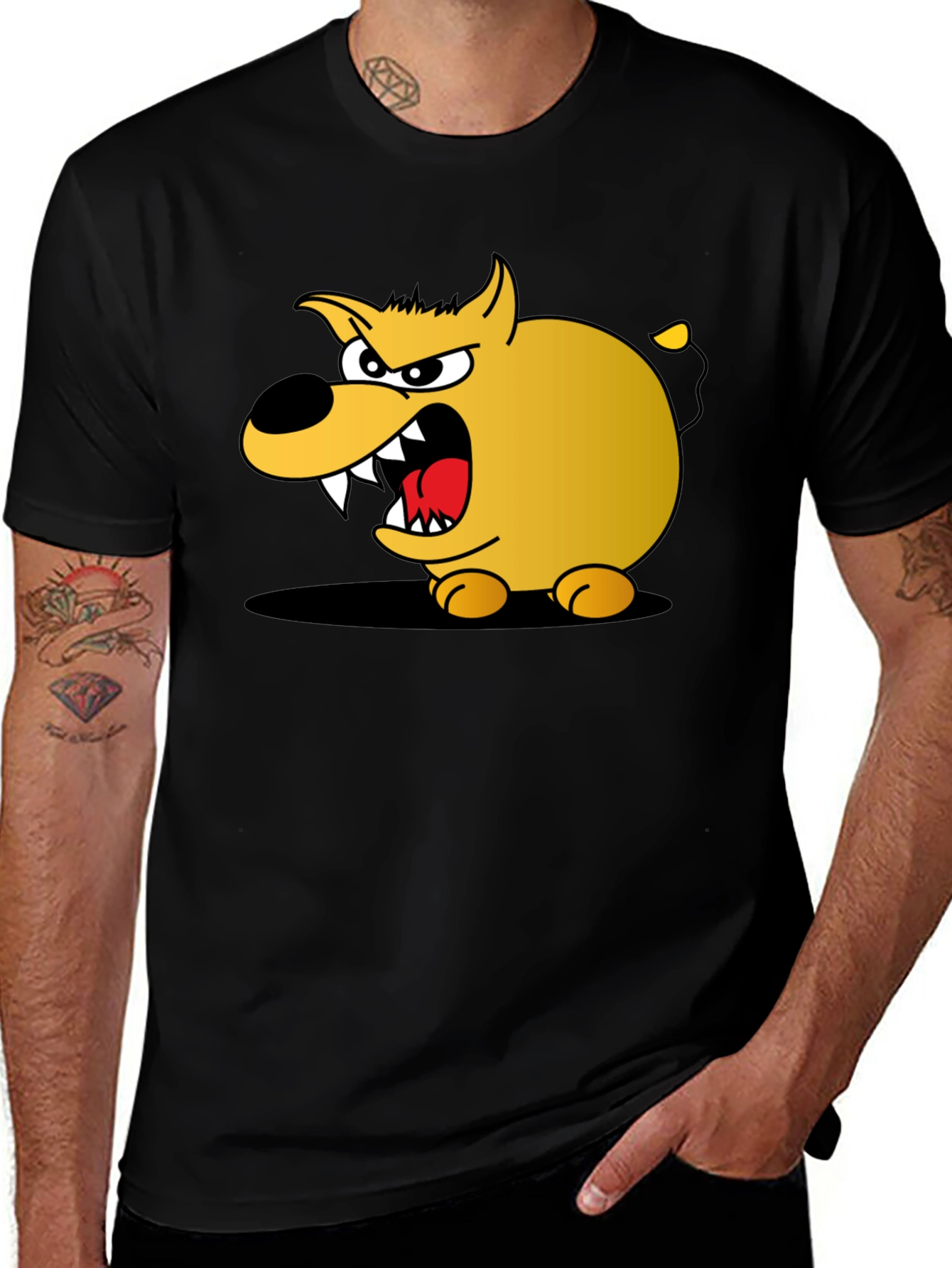 Variant 14 of Cartoon Dog Graphic T-Shirt - Black Cotton Tee