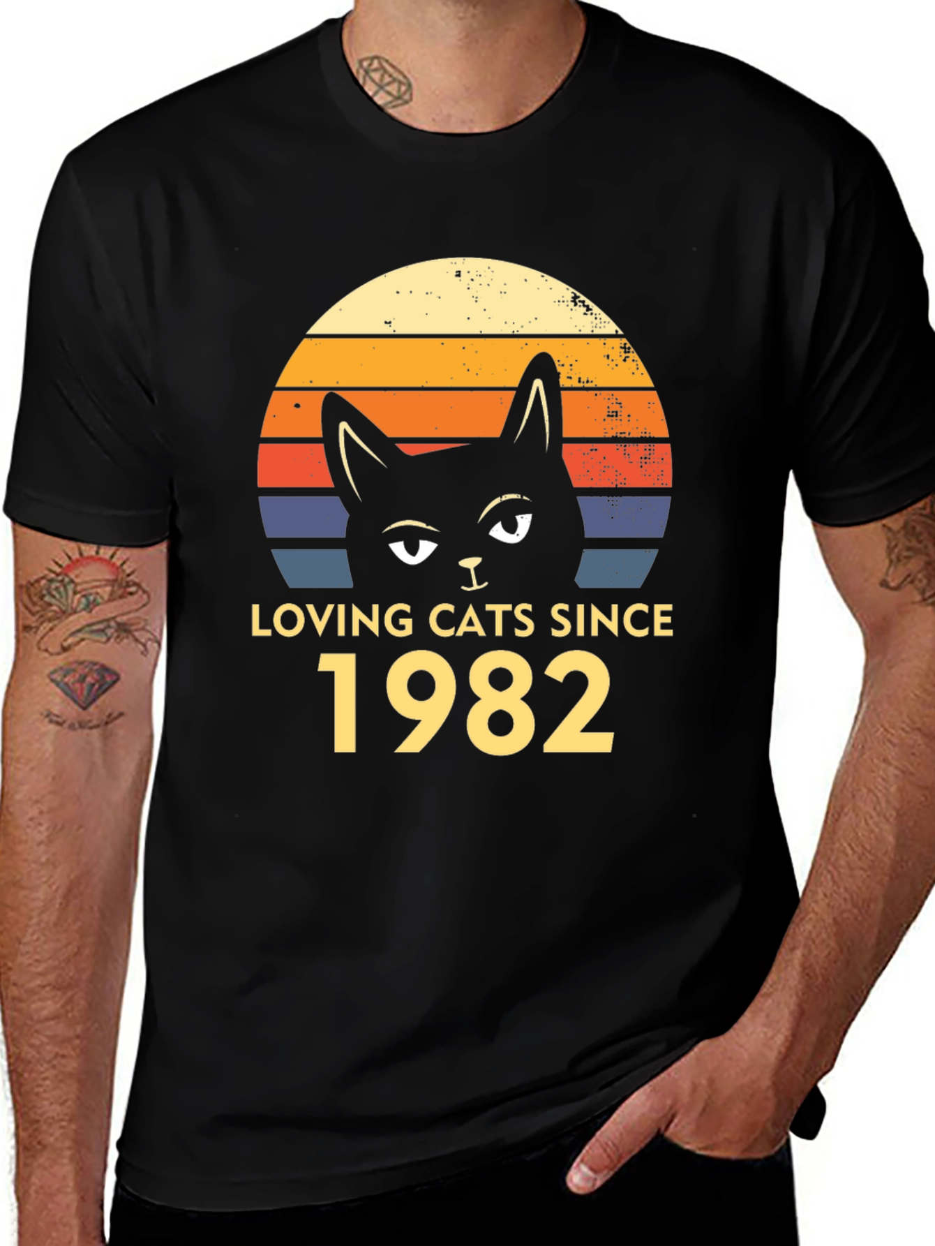 Loving Cats Since 1982 Retro Black T-Shirt