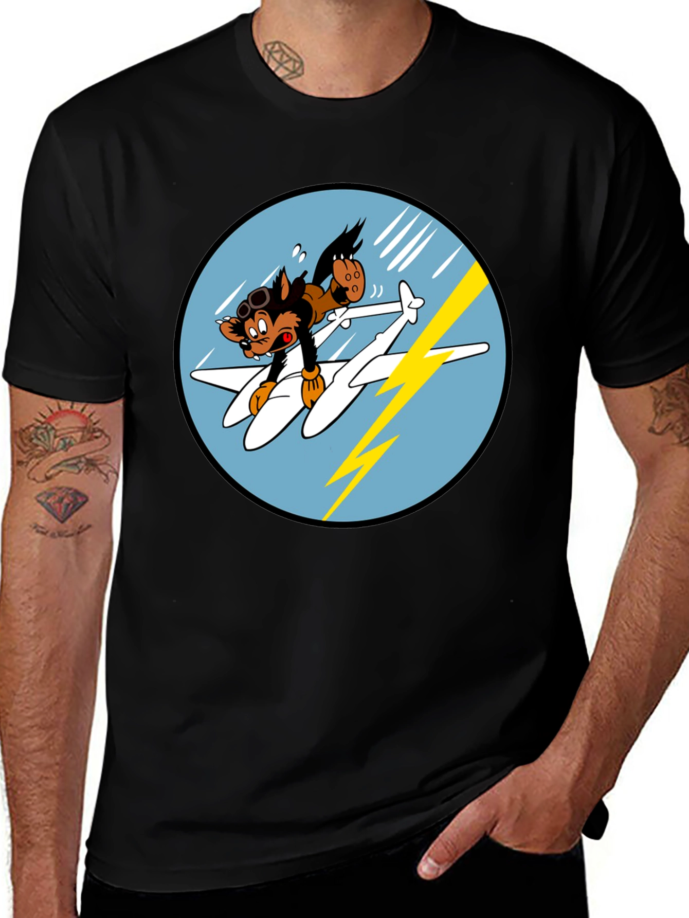 Variant 21 of Cartoon Plane Rider T-Shirt - Black
