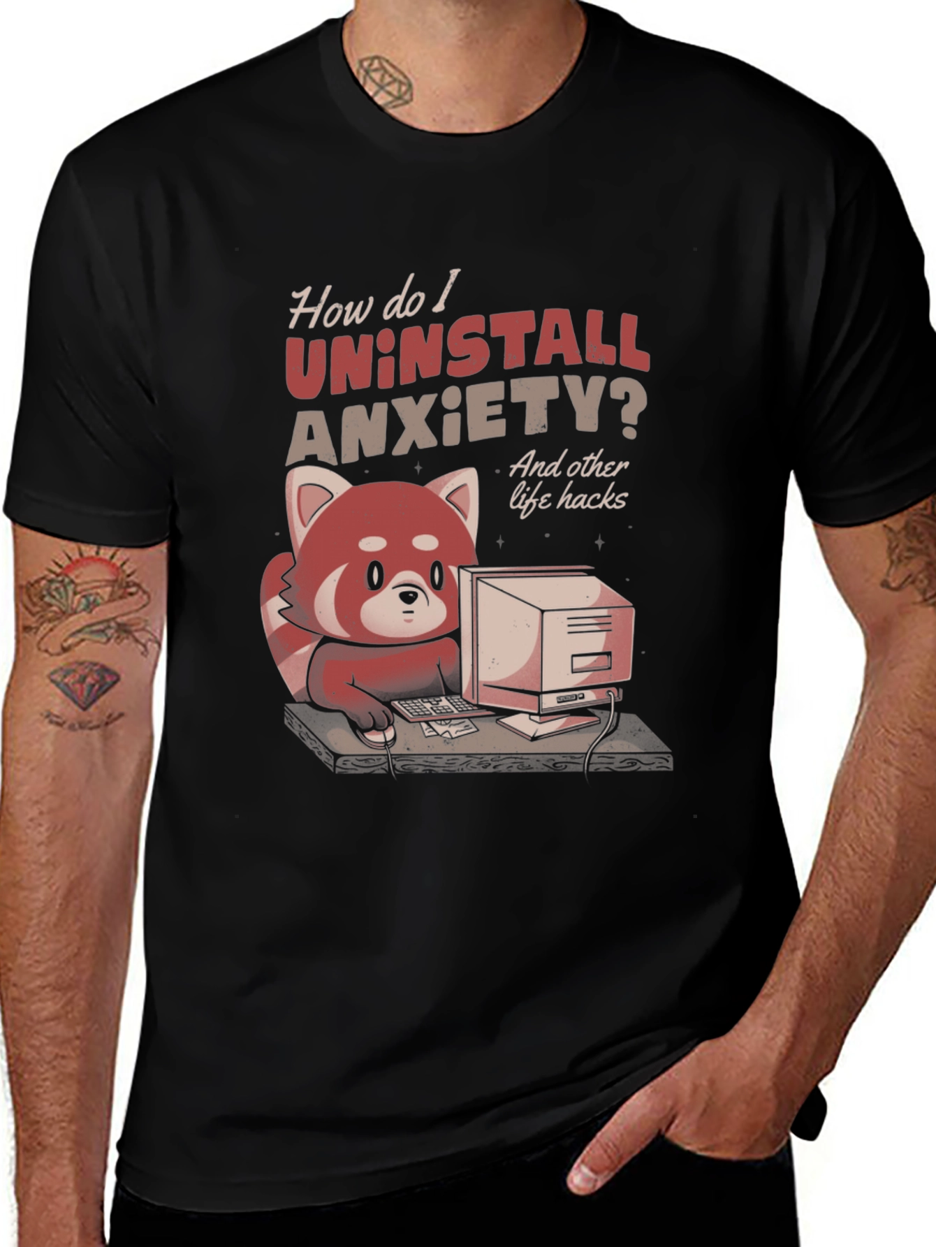Variant 9 of Uninstall Anxiety T-Shirt: Red Panda Programmer