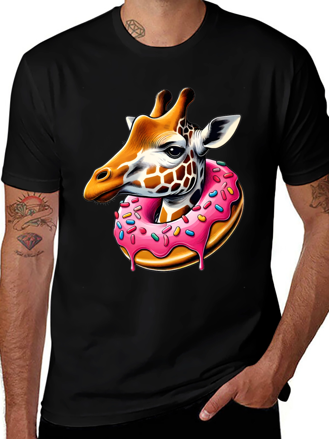Variant 17 of Giraffe Donut T-Shirt: Sweet Style!