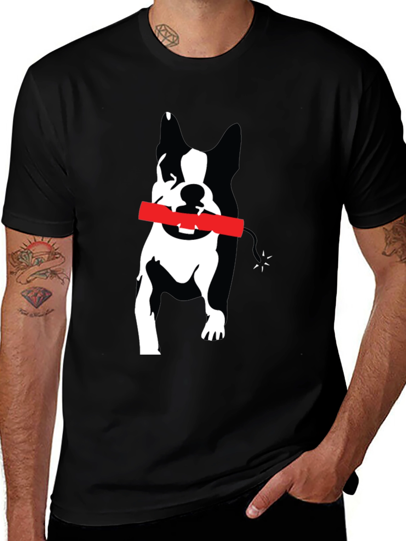 Variant 19 of Dog with Dynamite Graphic Tee - Black Cotton T-Shirt