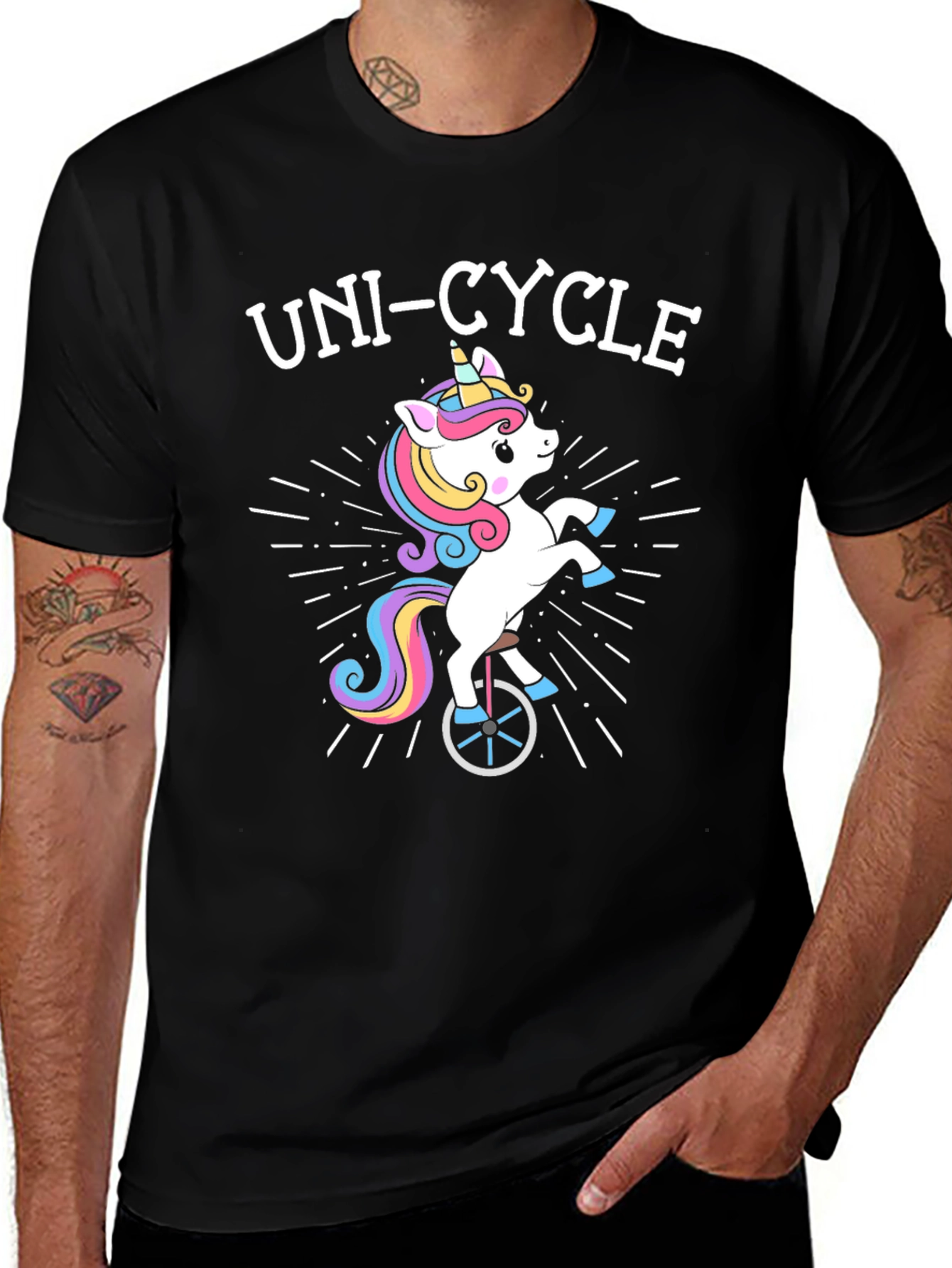 Variant 15 of Unicycle Unicorn Graphic Tee - Black
