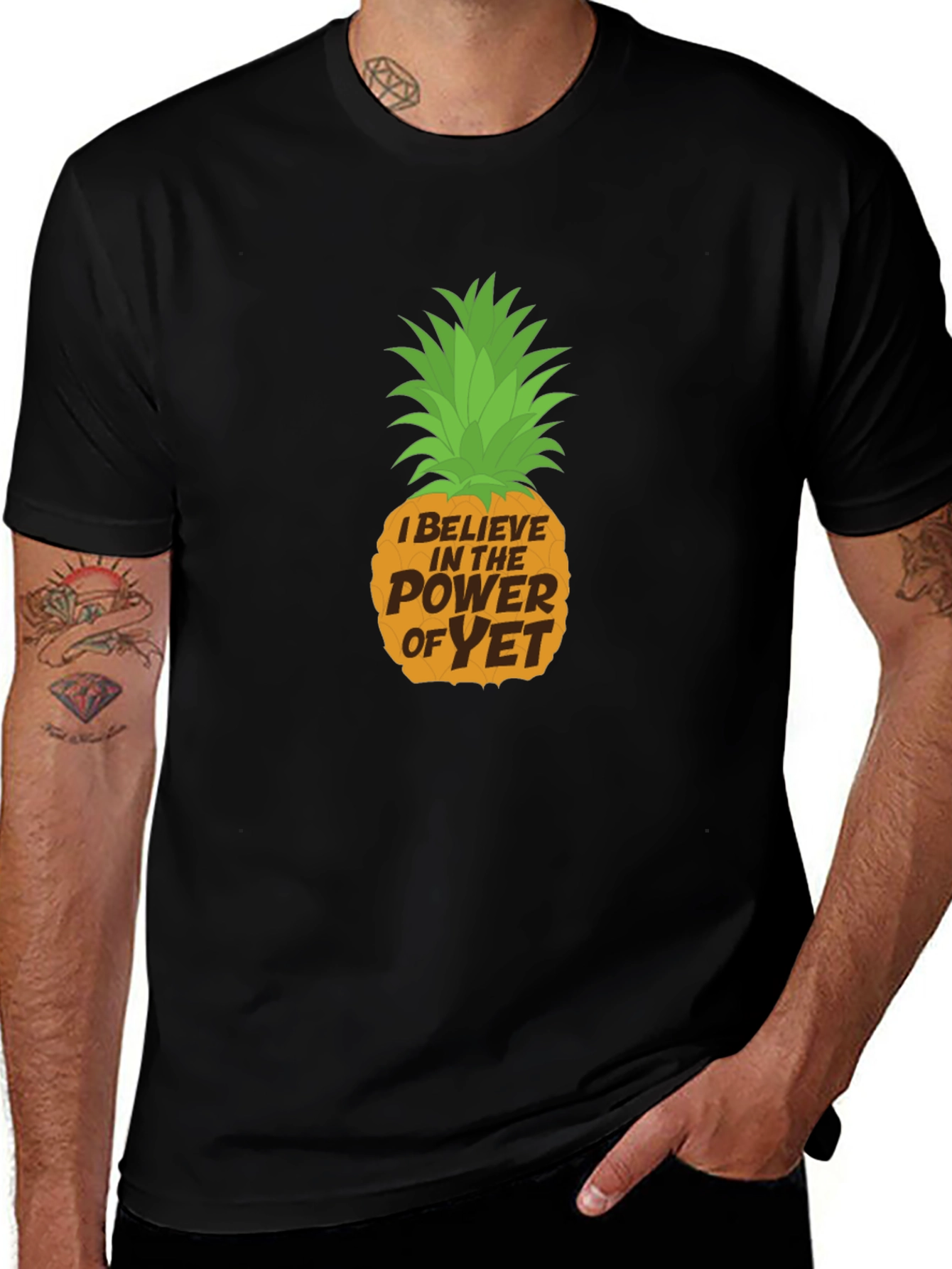 Variant 12 of Power of Yet Pineapple Graphic Tee - Black Cotton