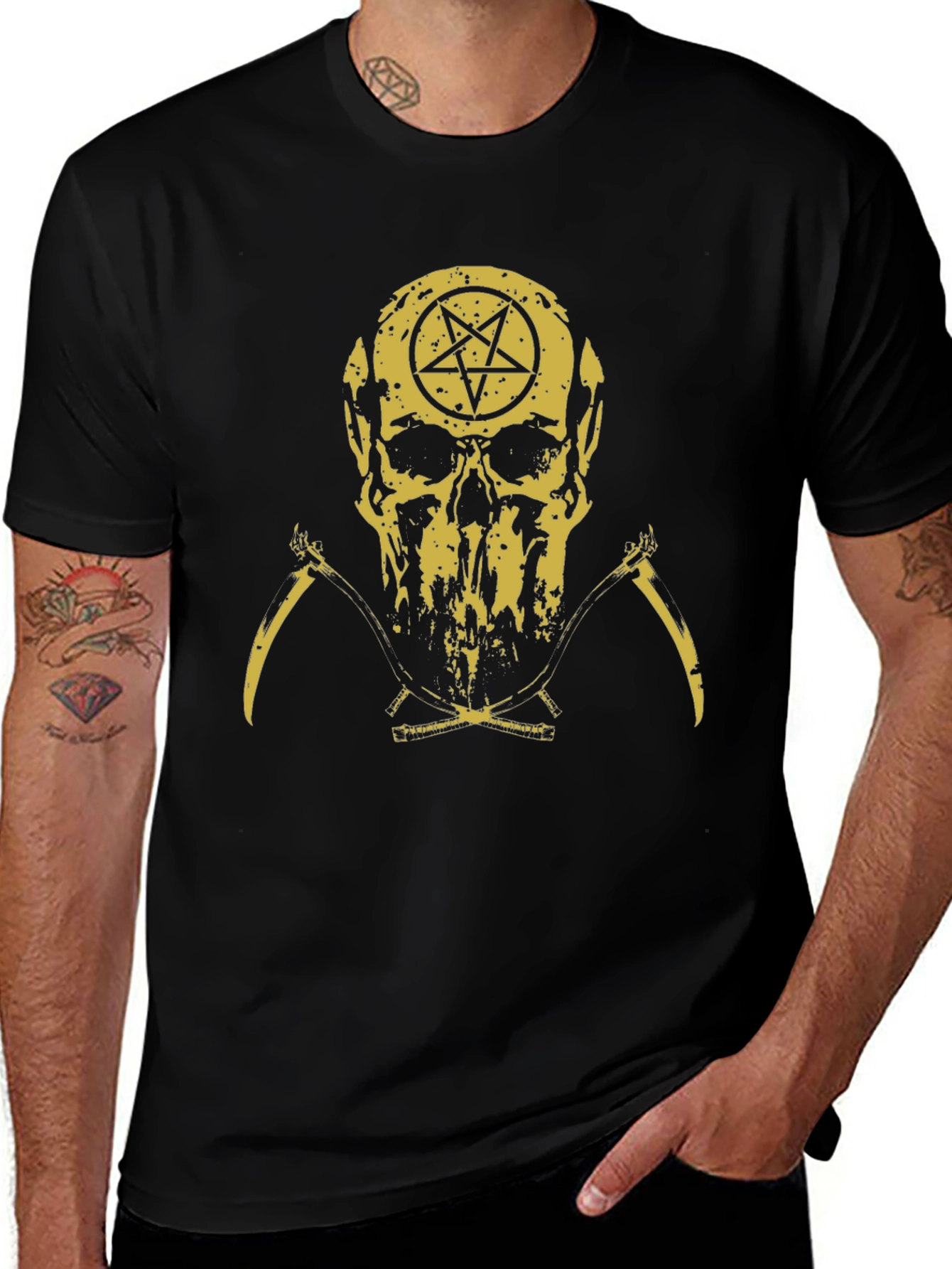 Variant 21 of Skull & Pentagram Graphic Print Black T-Shirt