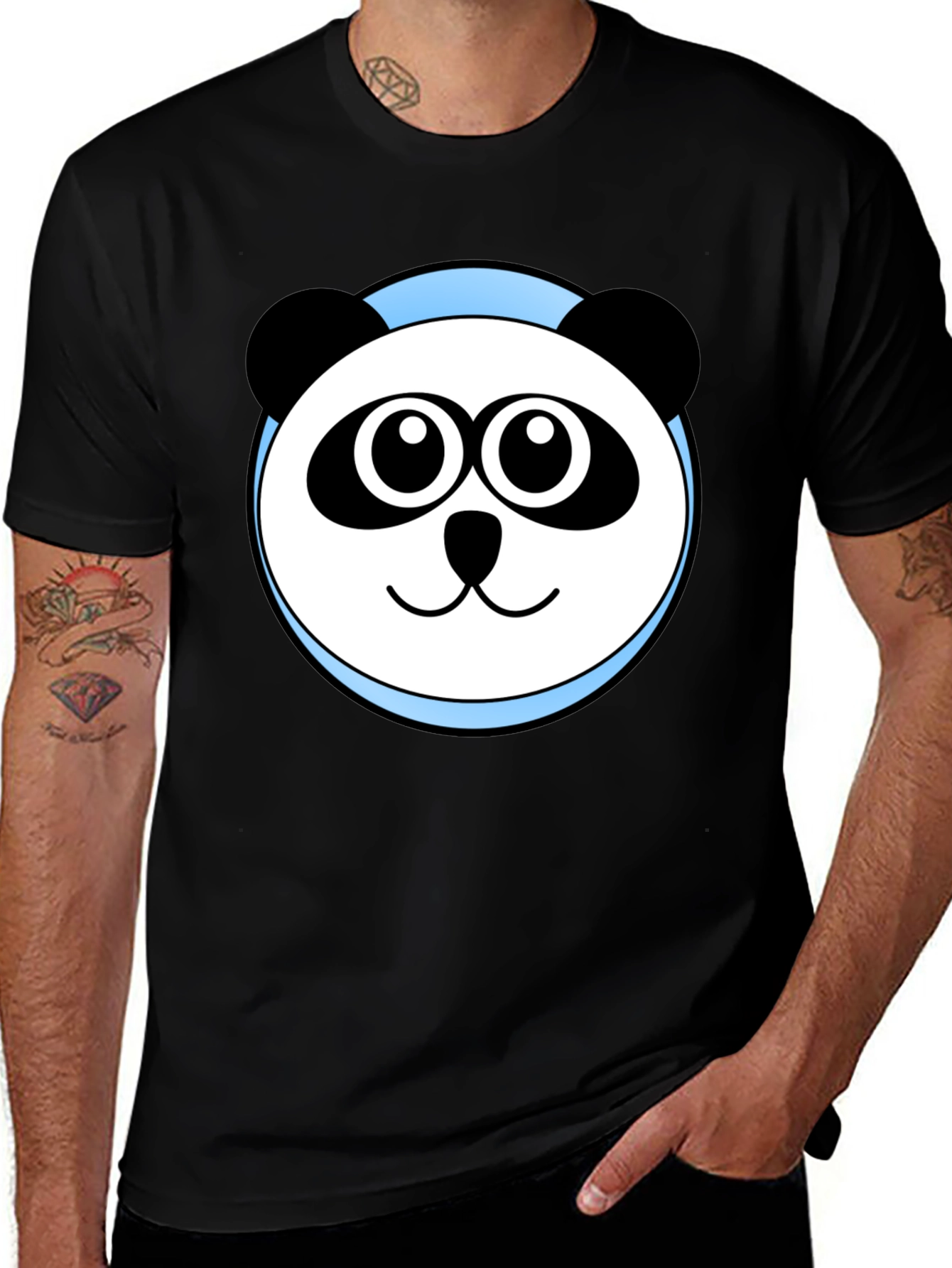 Variant 30 of Cute Panda Graphic Print Black T-Shirt