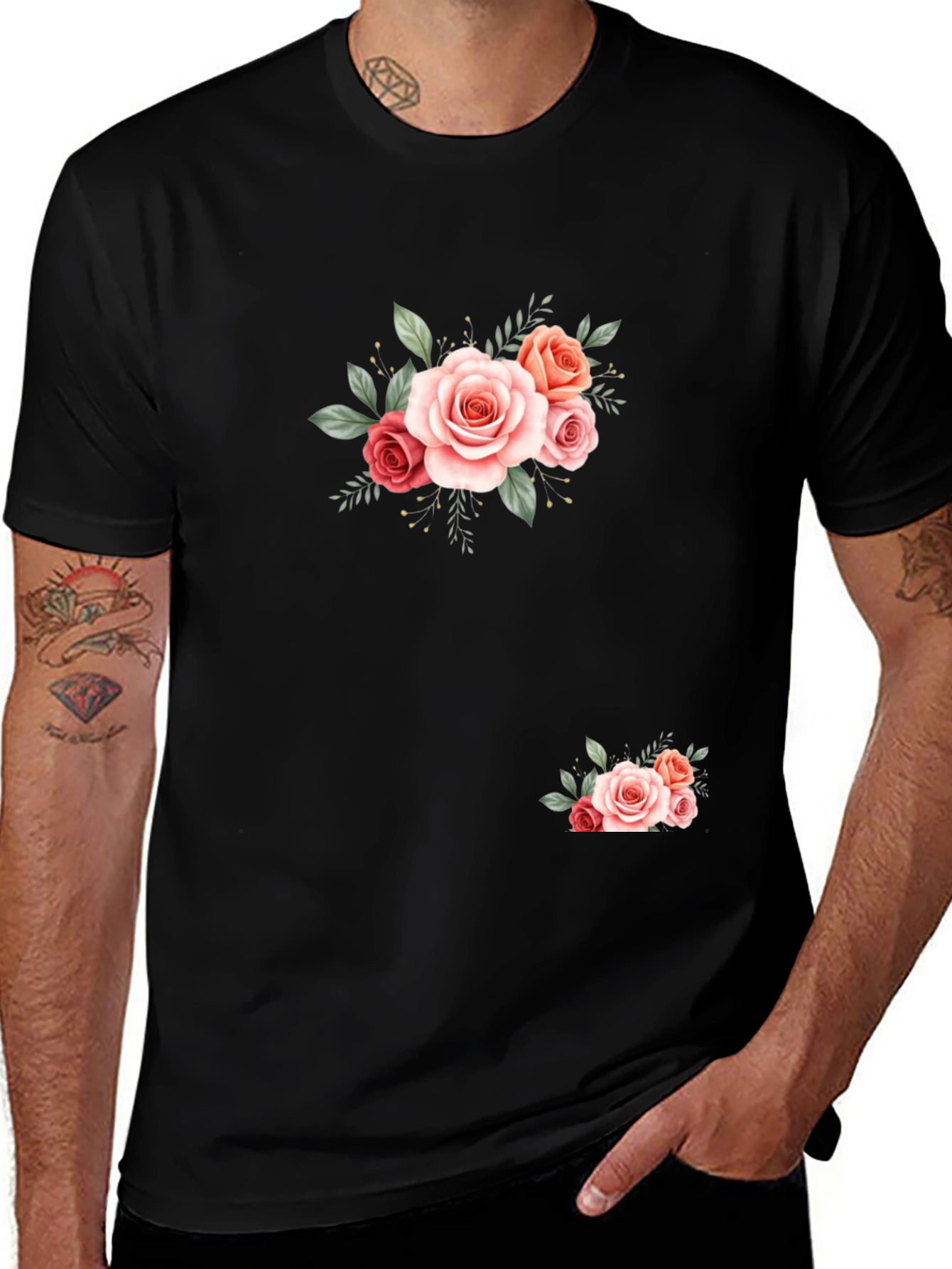 Variant 13 of Floral Print Black T-Shirt