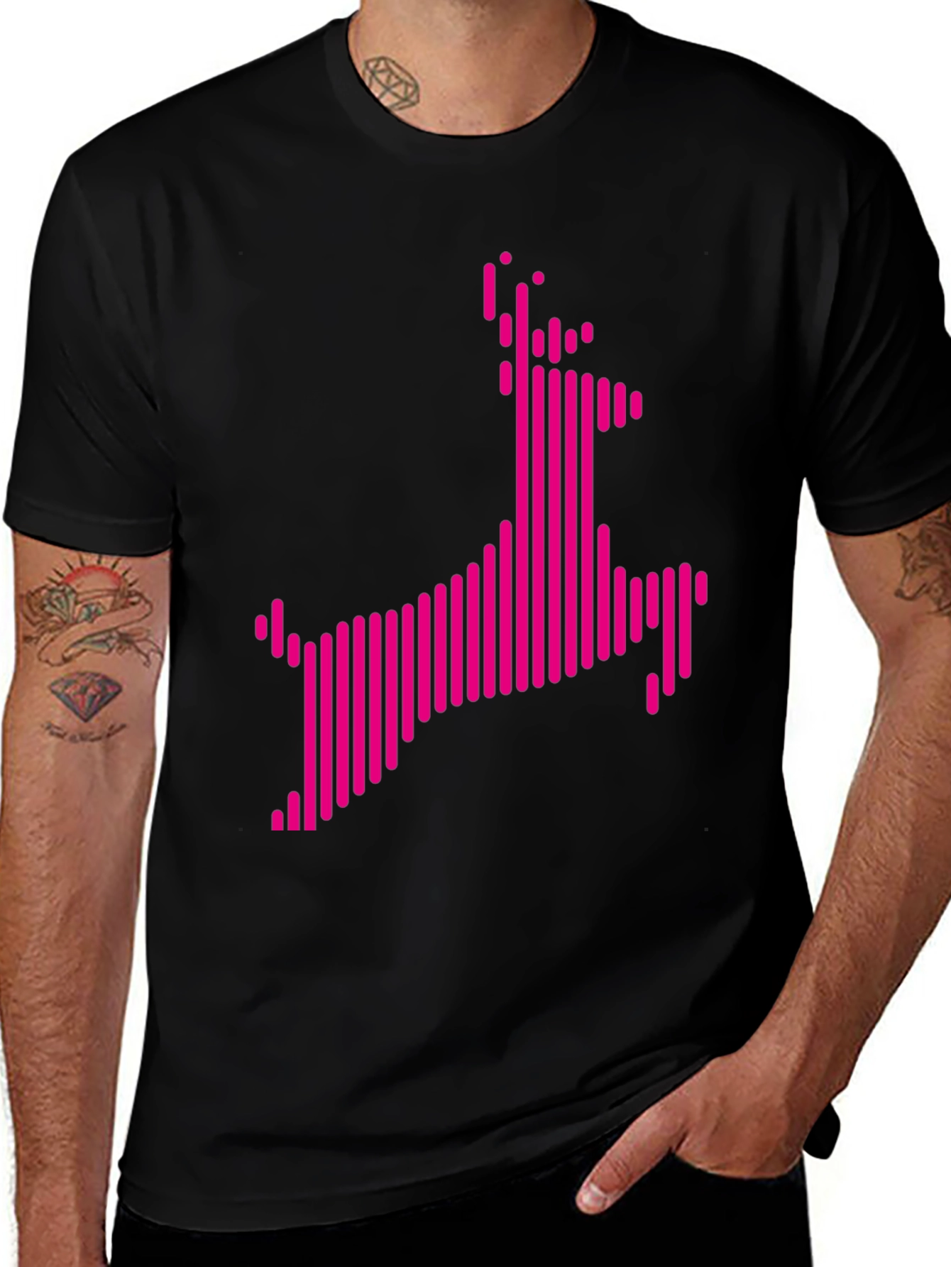 Variant 10 of Abstract Pink Deer Graphic Black T-Shirt