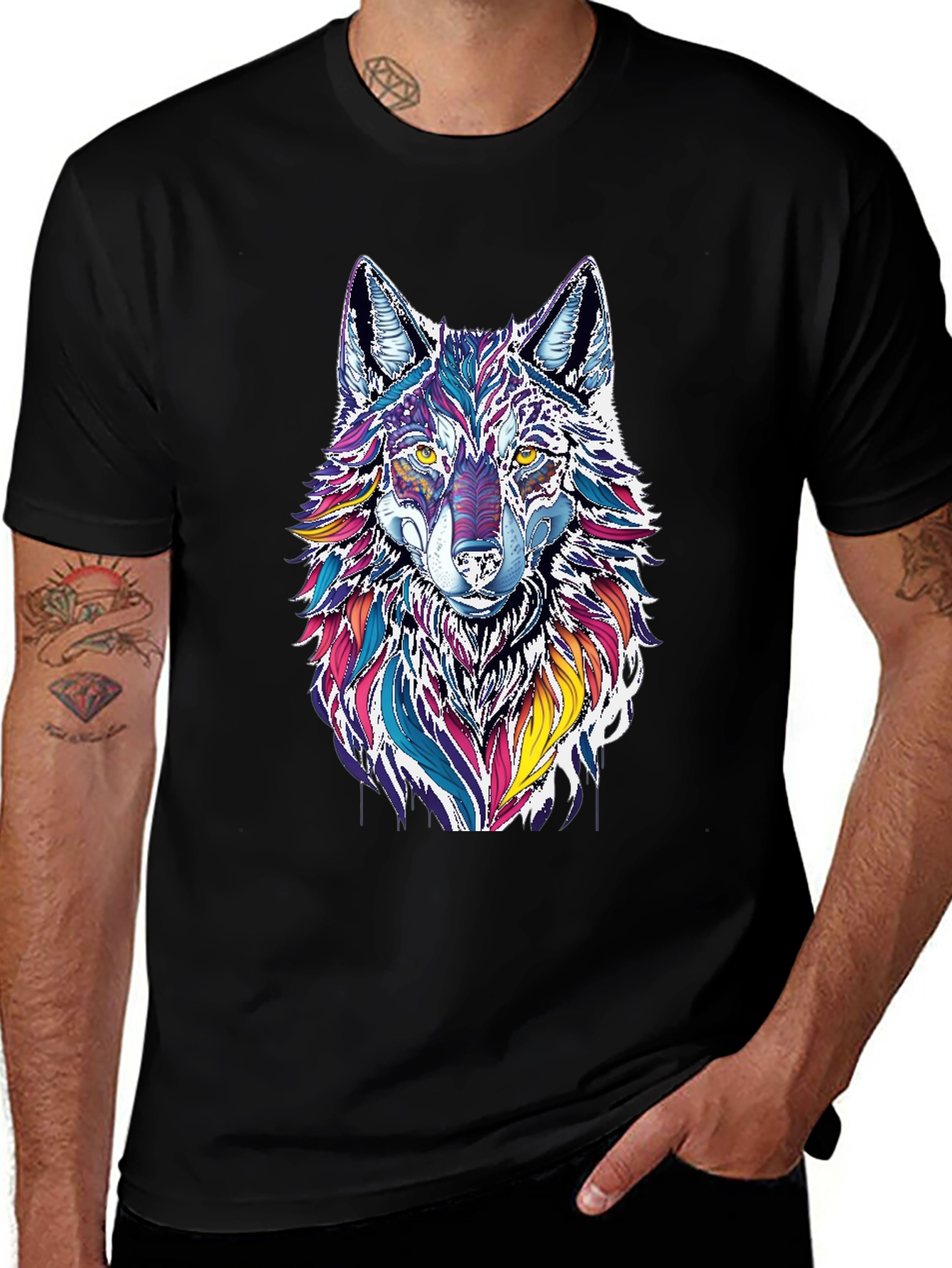 Variant 30 of Vibrant Wolf Graphic Black T-Shirt