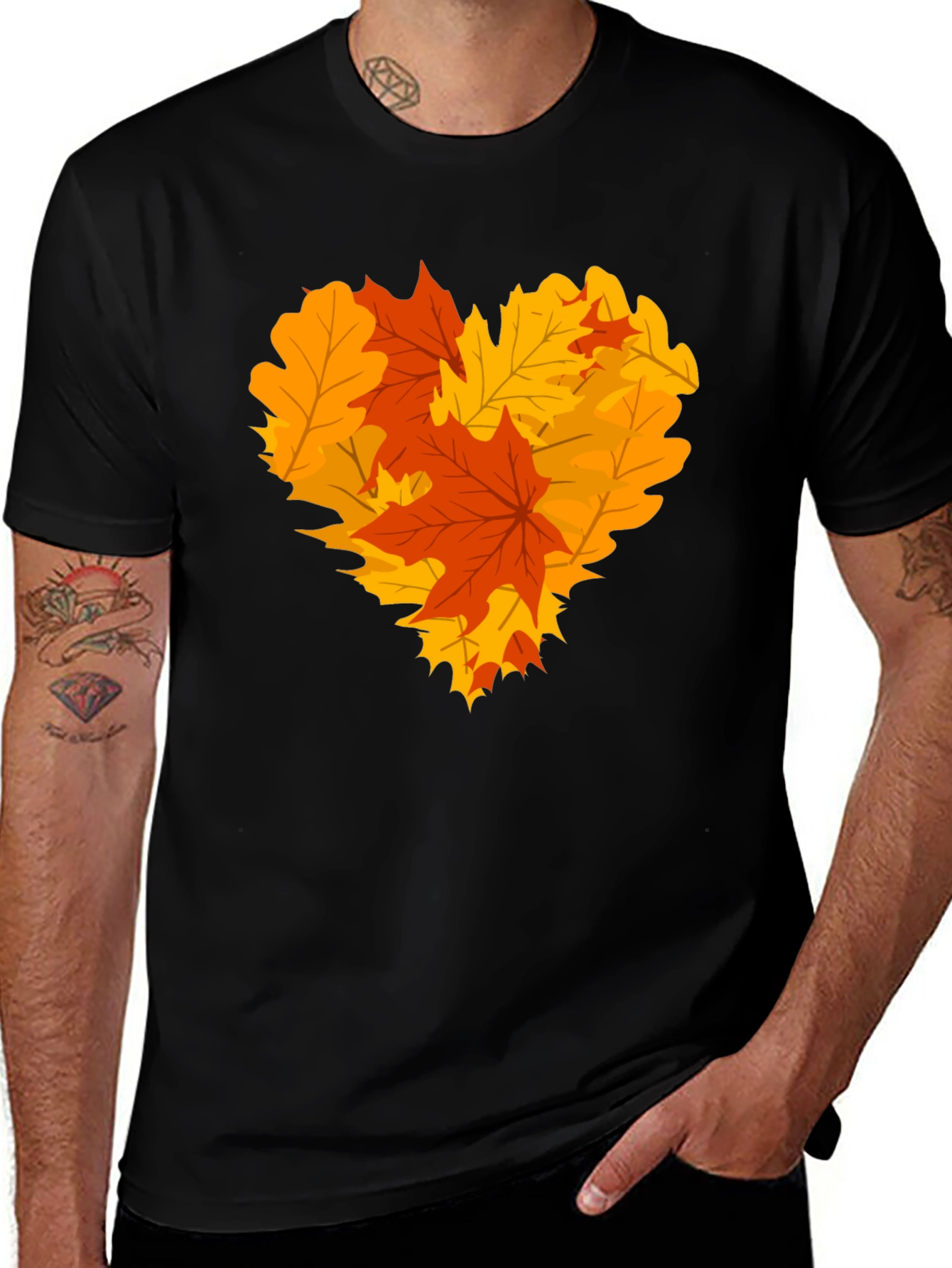 Variant 6 of Autumn Leaves Heart Graphic T-Shirt - Fall Fashion