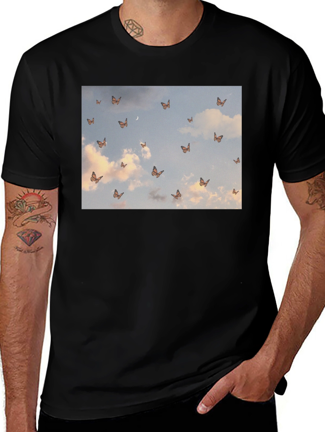 Variant 18 of Butterfly Sky Graphic Black T-Shirt