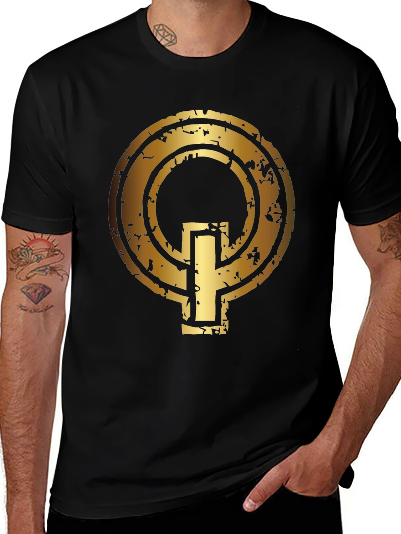 Variant 7 of Gold Graphic Print Black T-Shirt