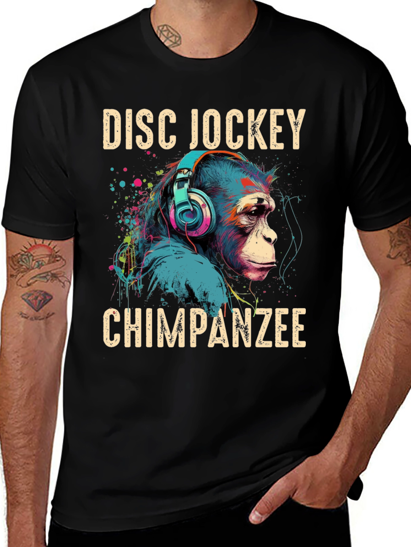 Variant 26 of Disc Jockey Chimpanzee Graphic T-Shirt