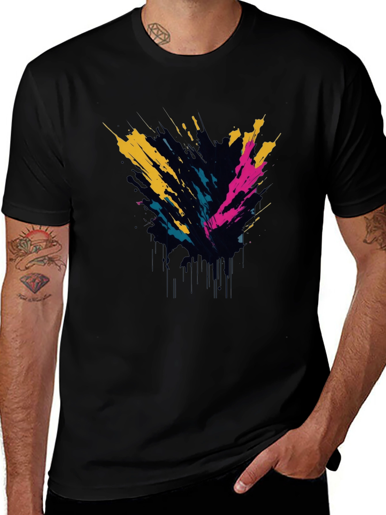 Variant 24 of Abstract Splatter Graphic Tee - Men's Black T-Shirt