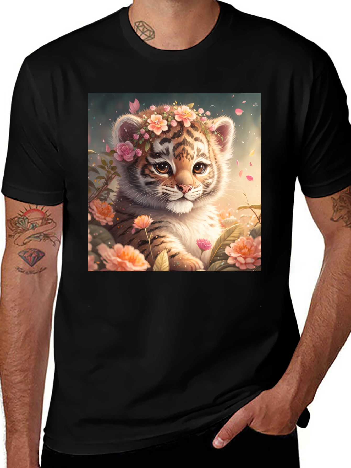 Variant 13 of Cute Tiger Cub Floral T-Shirt