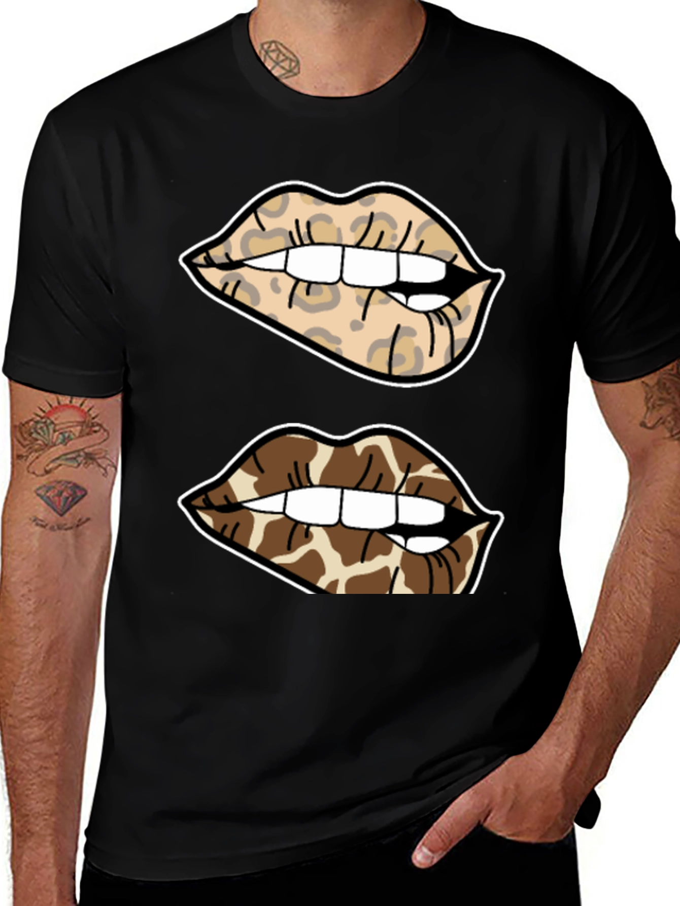 Variant 13 of Animal Print Lips Black T-Shirt