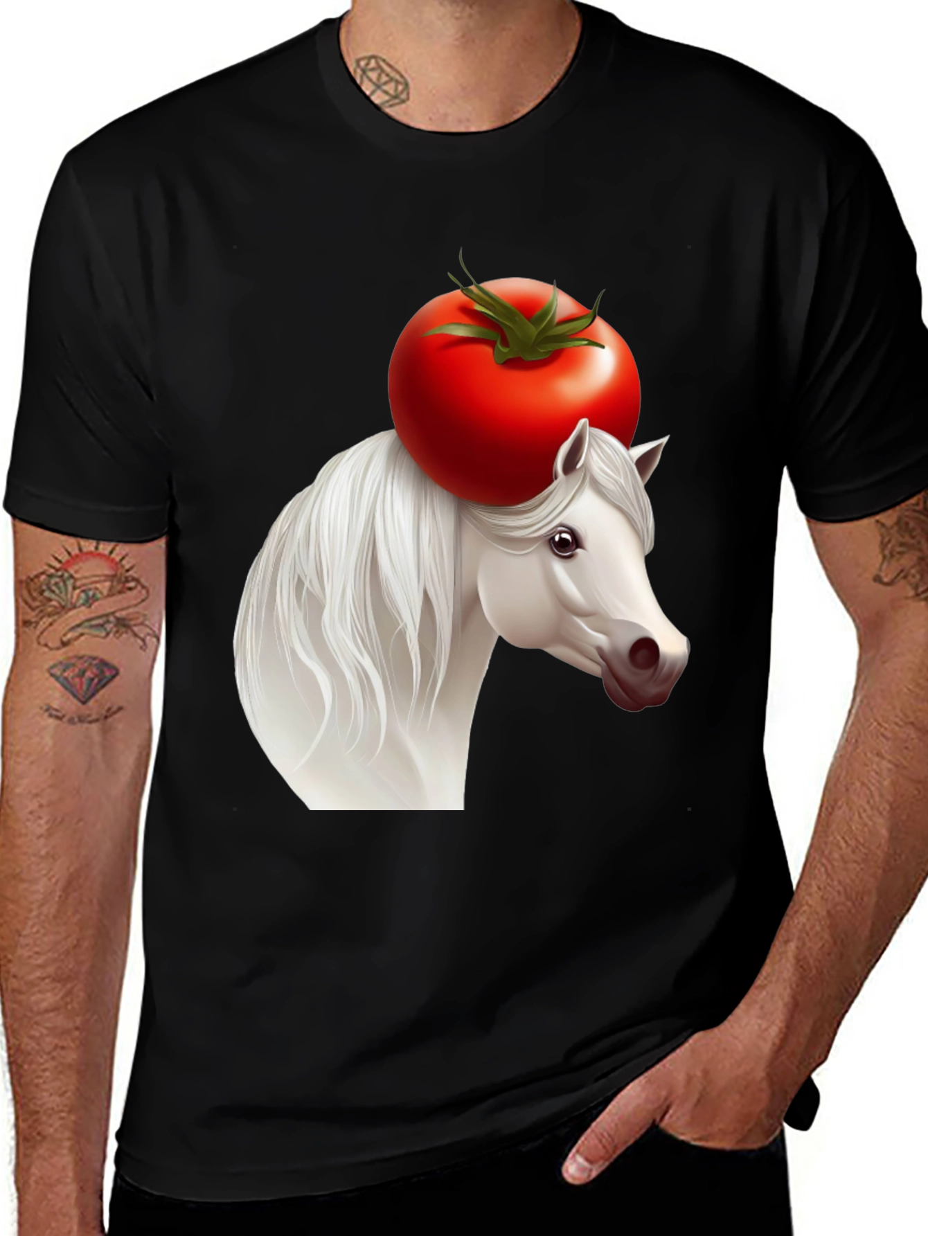 Variant 26 of Tomato Horse Graphic Tee - Unisex Black T-Shirt