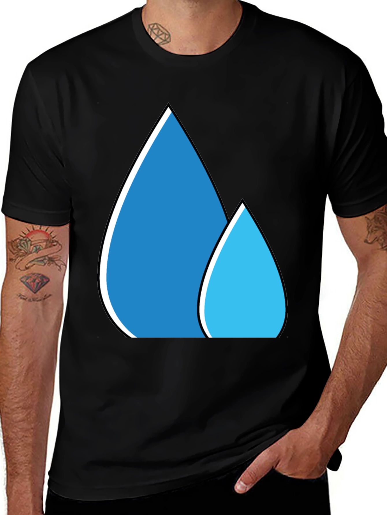 Variant 8 of Blue Water Droplet Graphic Black T-Shirt