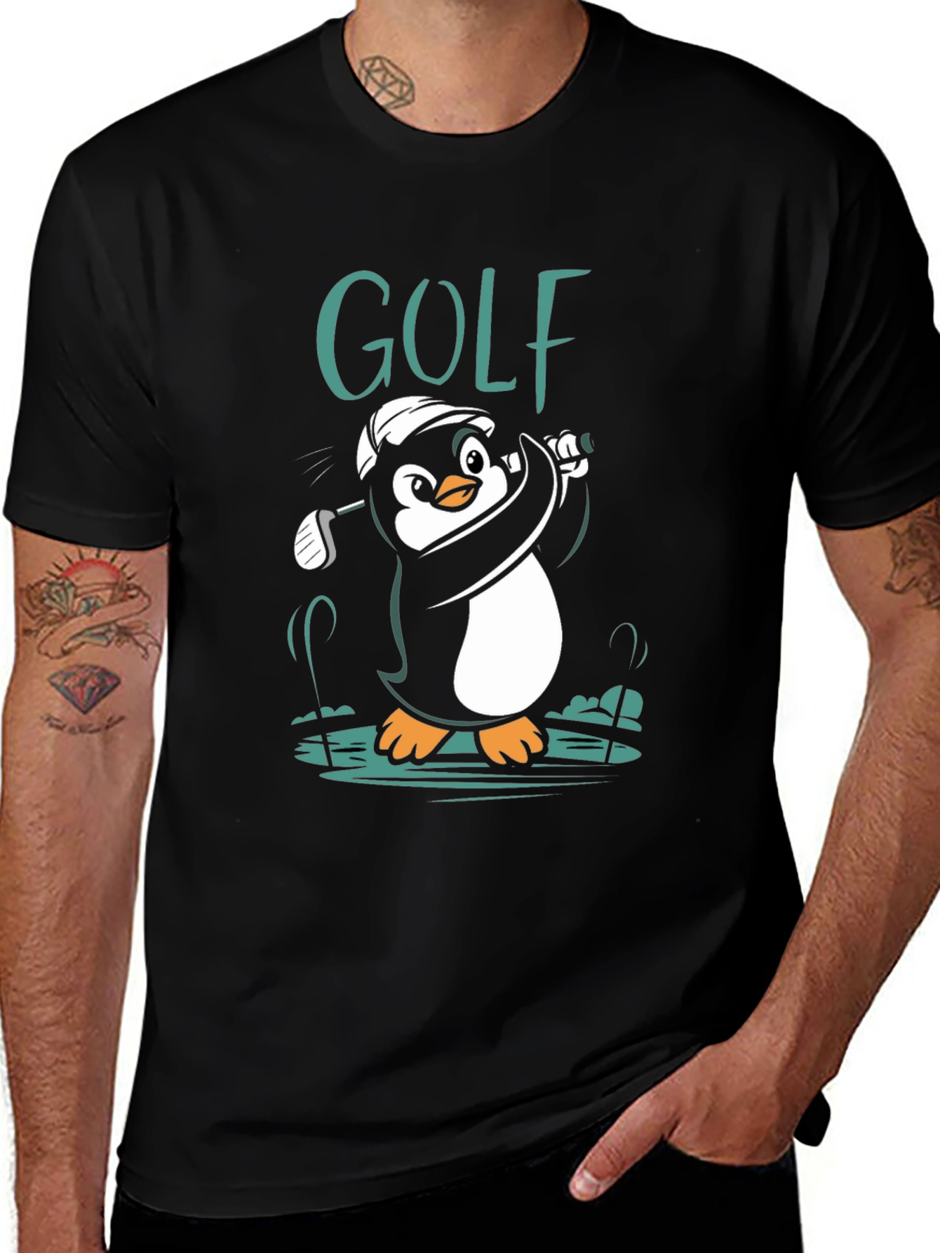 Variant 13 of Golf Penguin Graphic Tee - Black Cotton Shirt