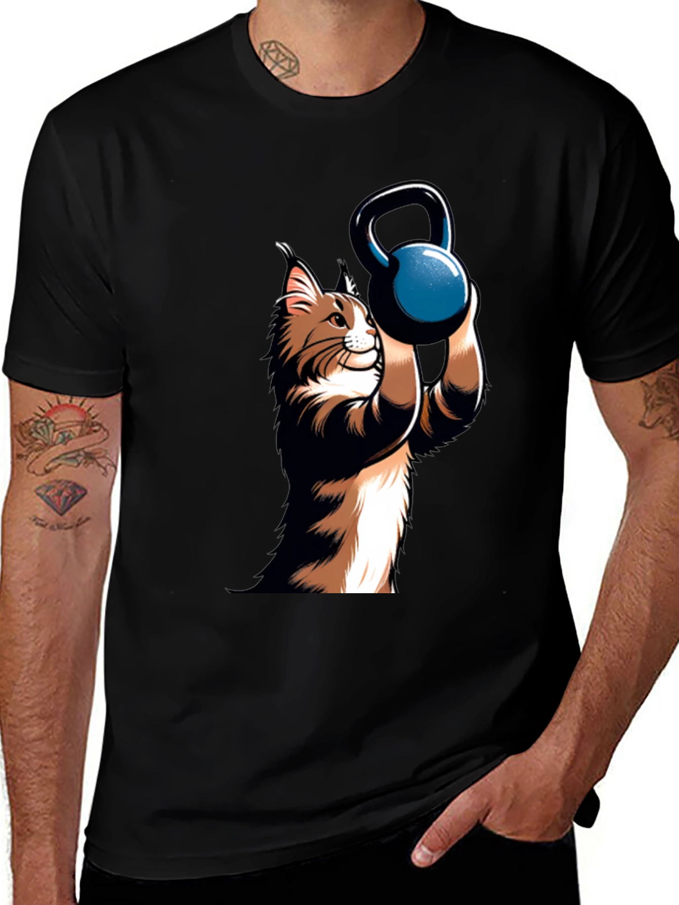 Variant 15 of Funny Cat Lifting Kettlebell Black T-Shirt