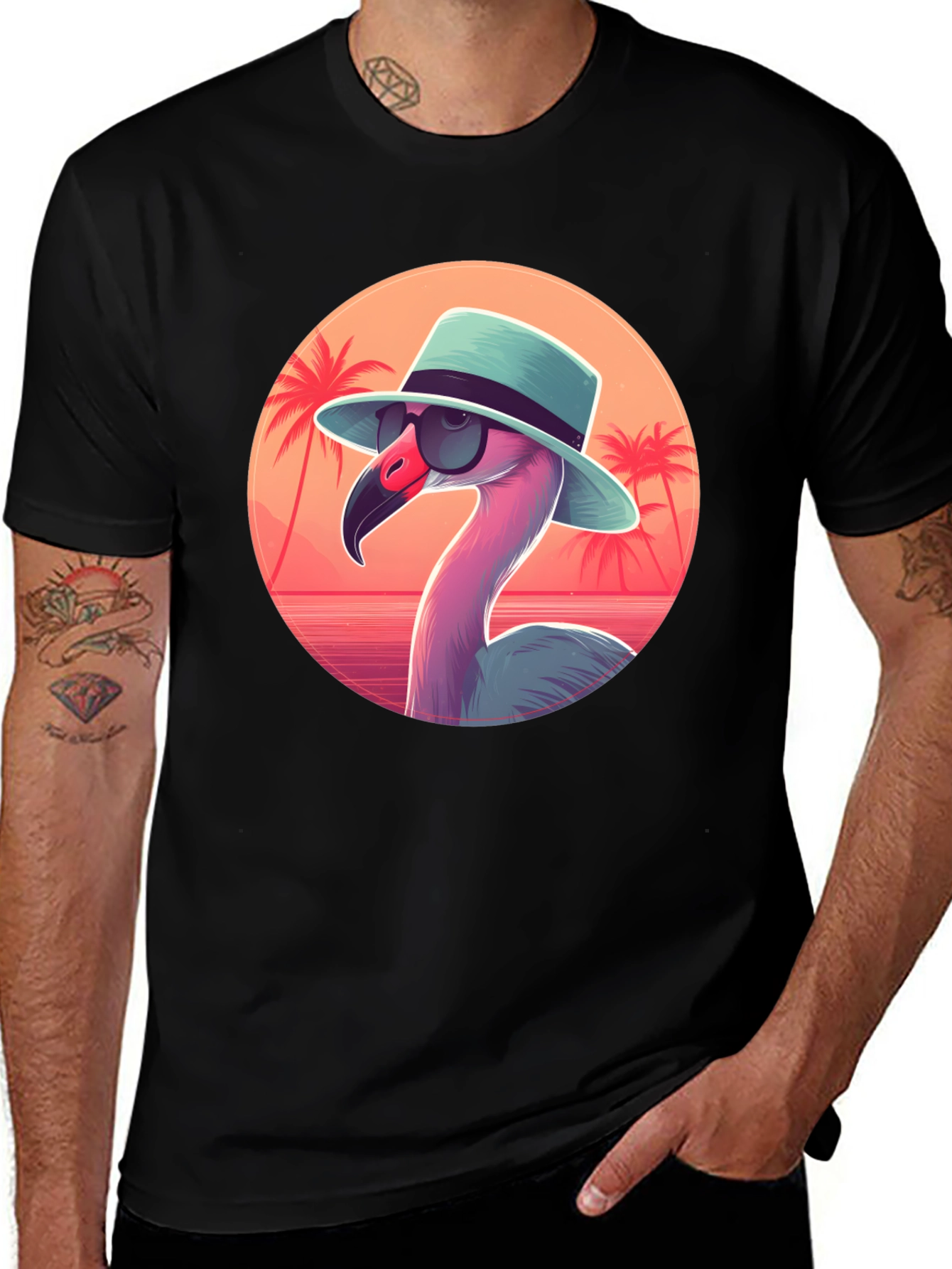 Variant 4 of Cool Flamingo Graphic Tee - Black Cotton T-Shirt