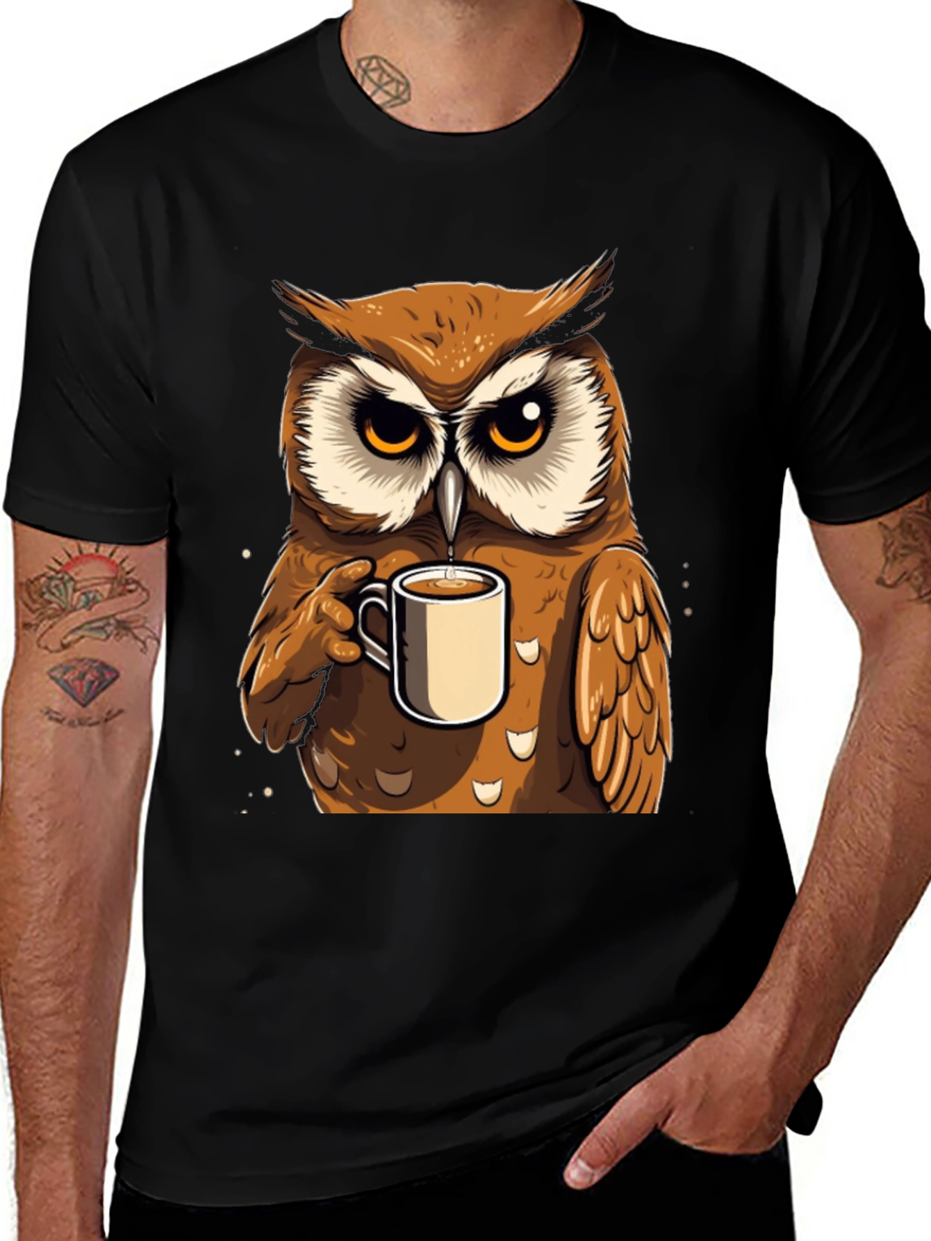 Variant 23 of Owl Coffee Lover T-Shirt - Unisex Black Tee