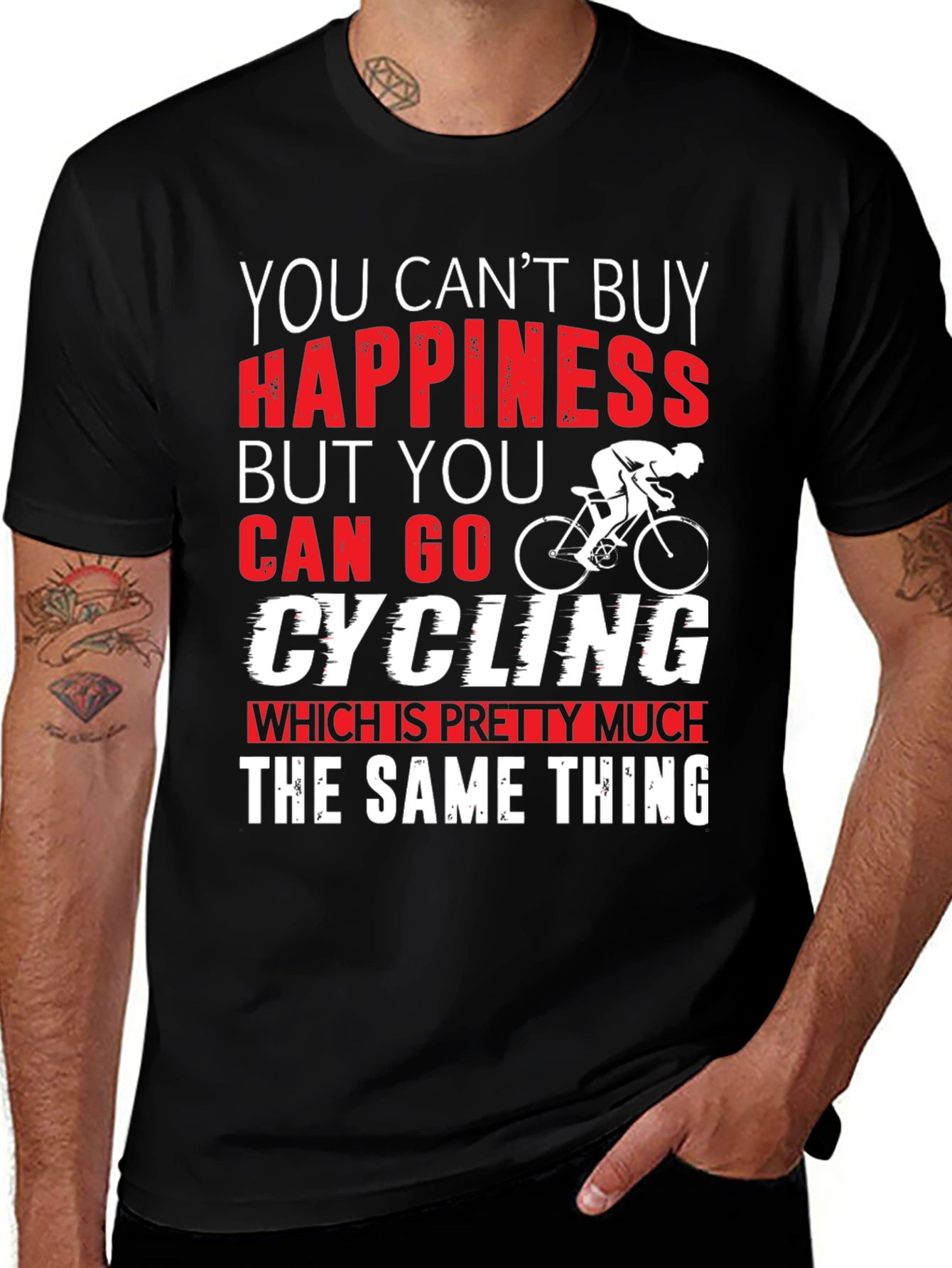 Black Cycling Happiness T-Shirt | Bike Lover Gift main image