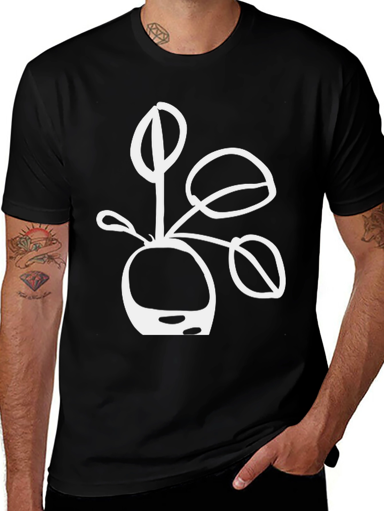 Modern Plant Graphic Black T-Shirt