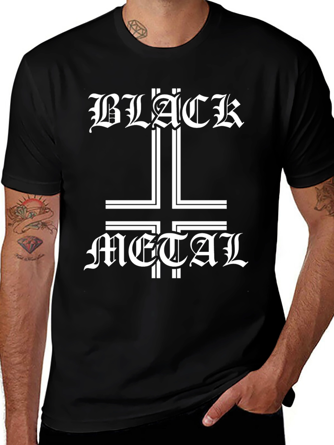 Black Metal T-Shirt Inverted Cross Gothic Font