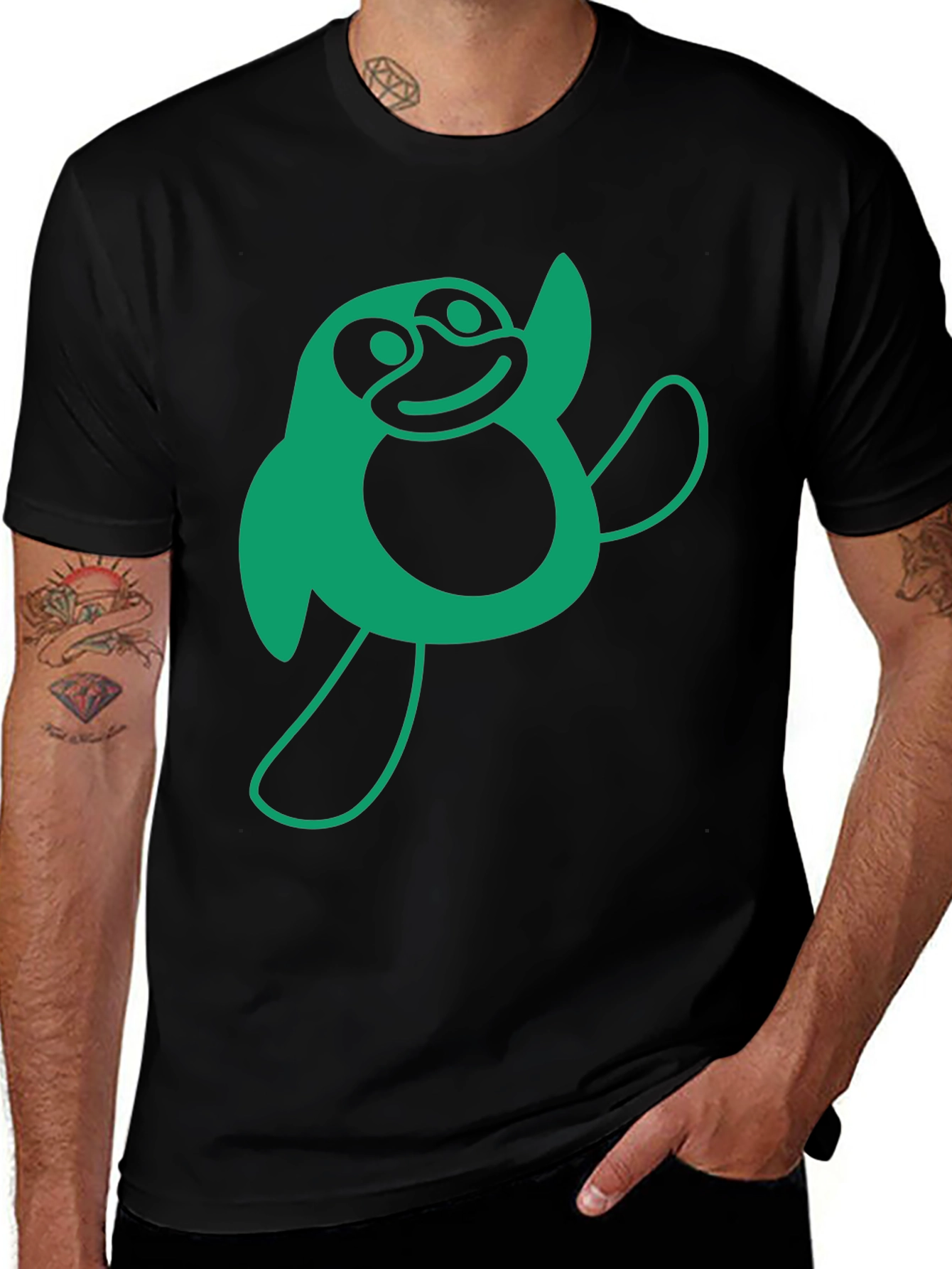 Funky Green Penguin Graphic T-Shirt