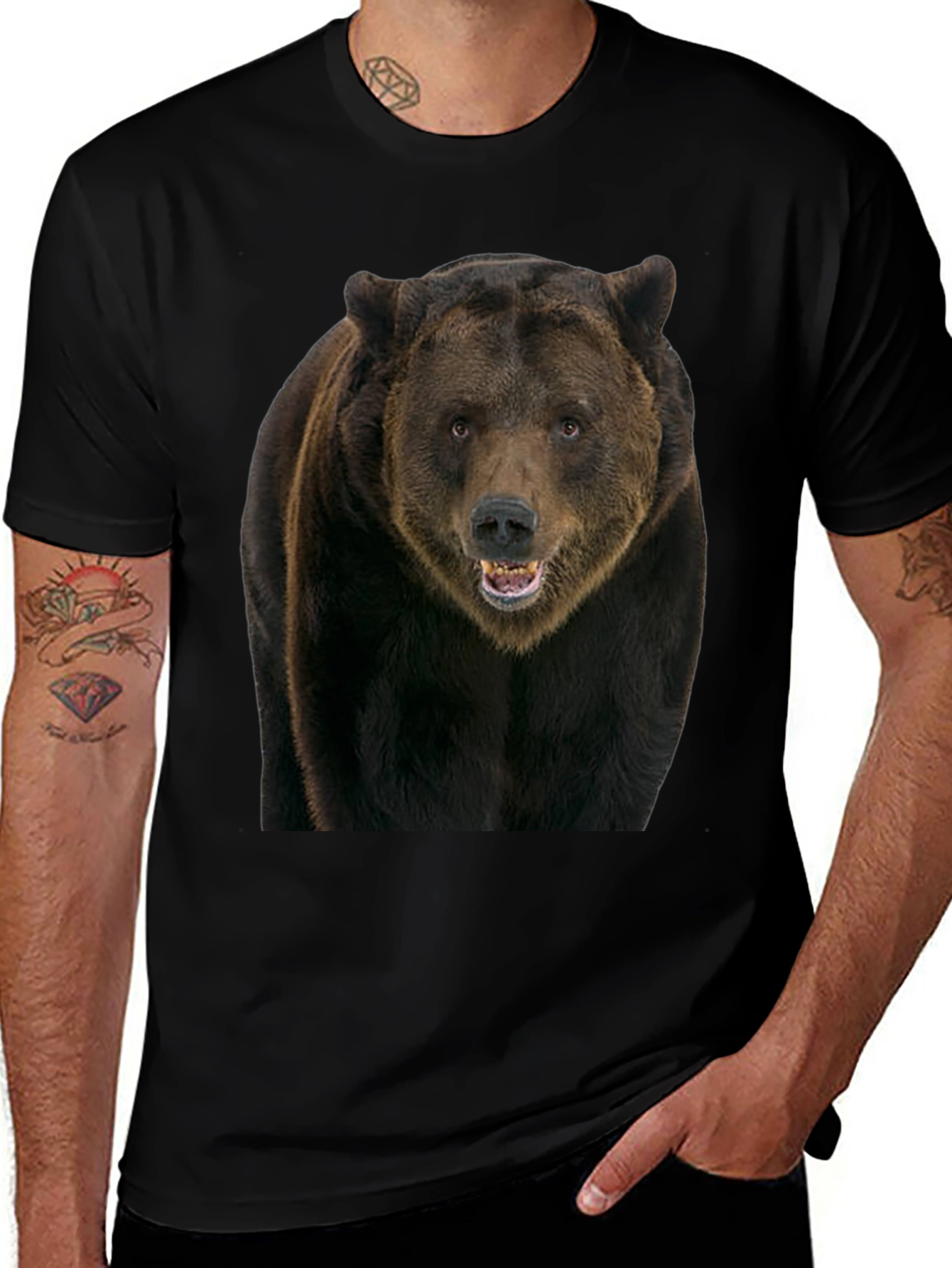 Variant 25 of Grizzly Bear Graphic Tee - Black Cotton Shirt