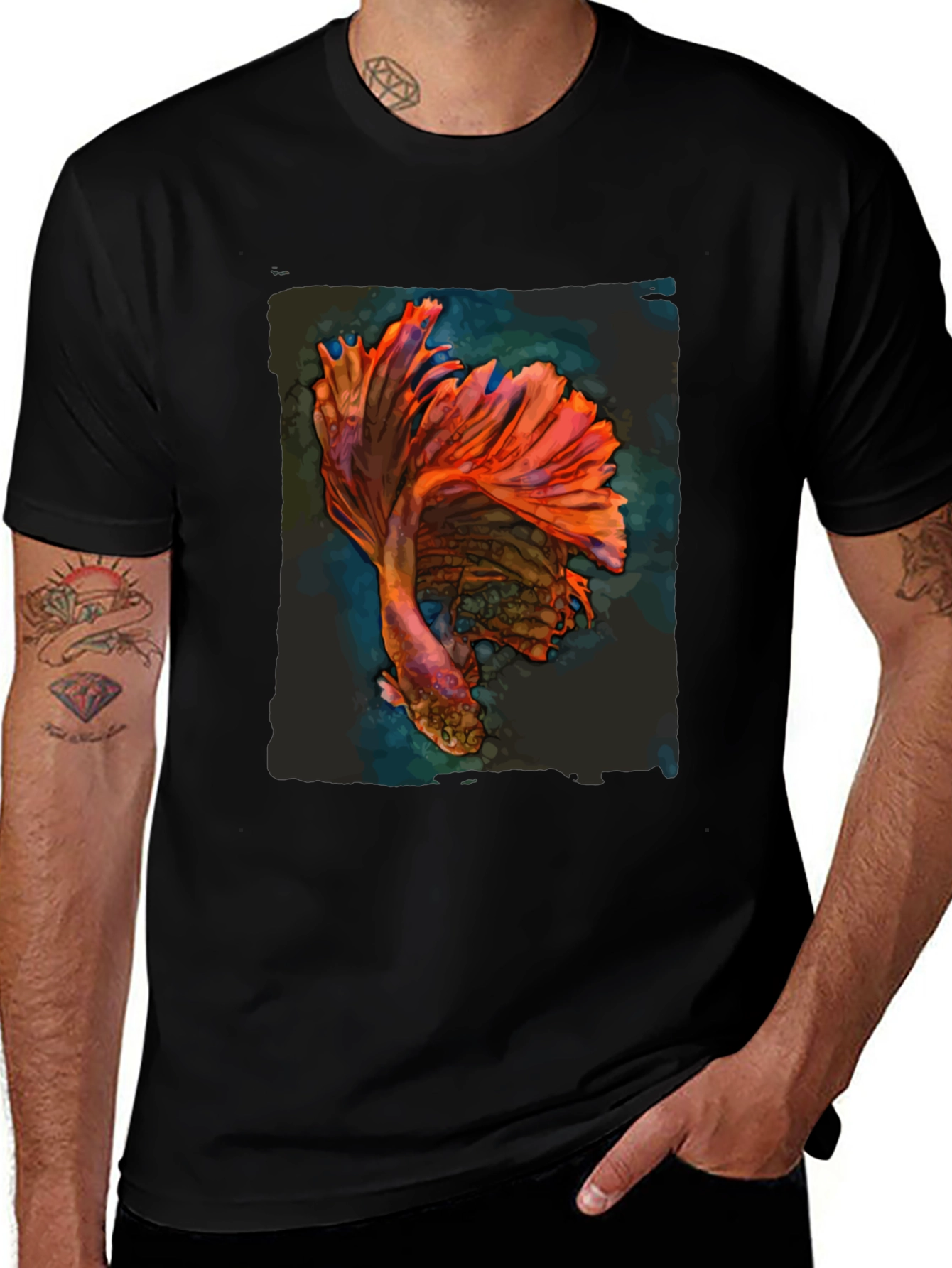 Variant 9 of Betta Fish Graphic Tee - Men's Black T-Shirt