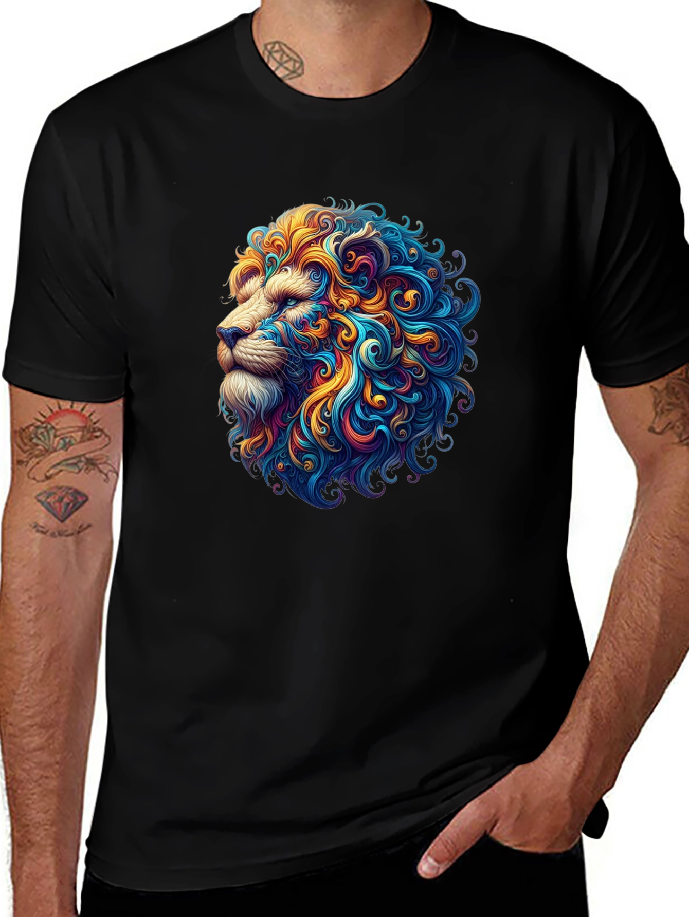 Variant 5 of Lion Art T-Shirt - Black Cotton Tee