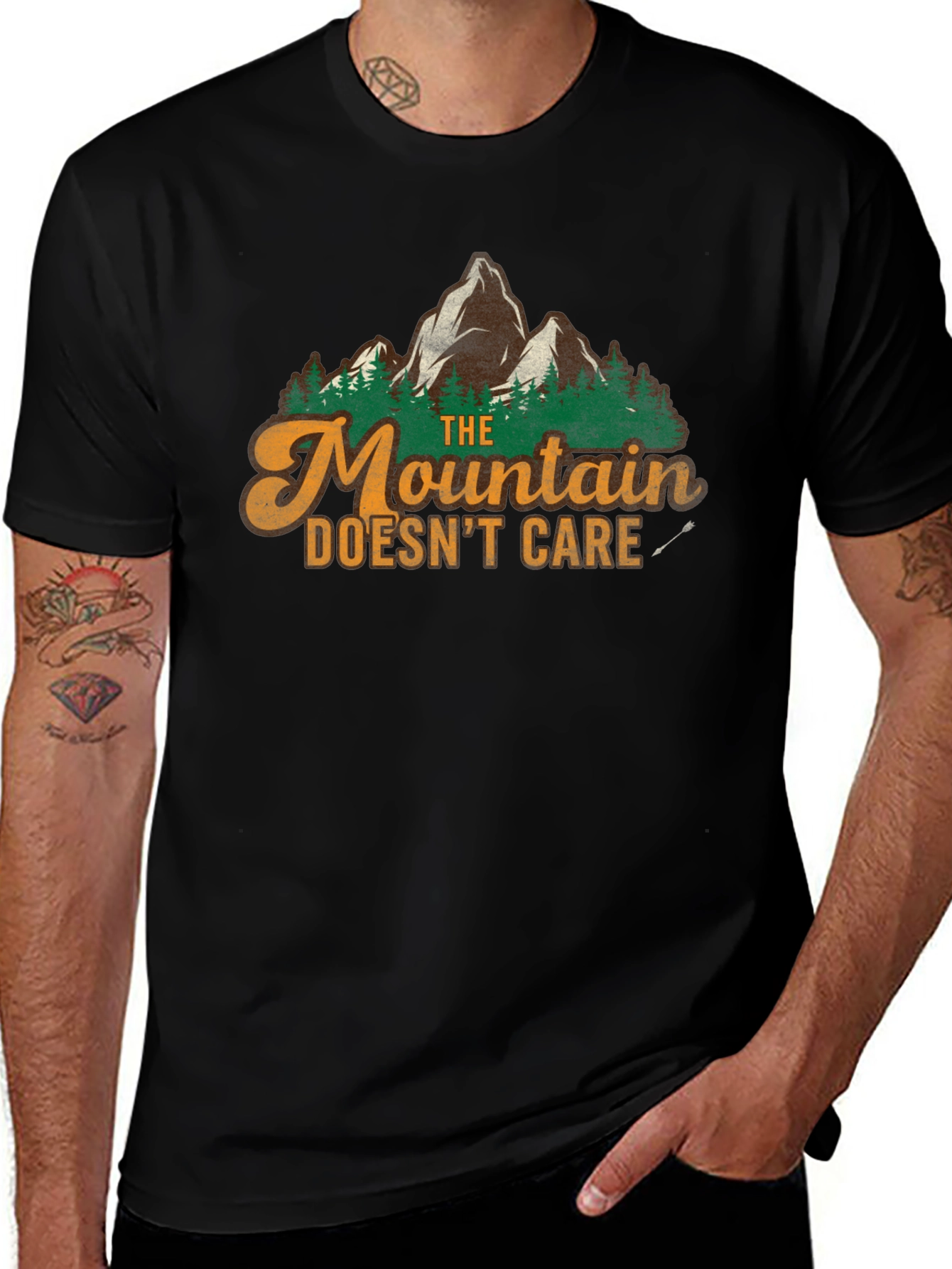 Variant 5 of The Mountain Doesn't Care Graphic Tee