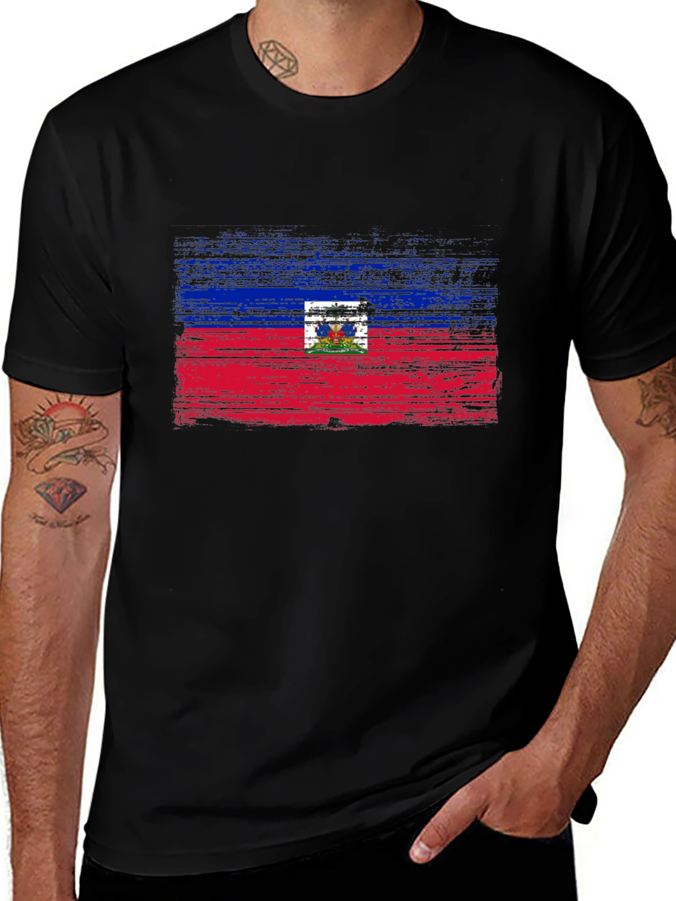 Variant 16 of Haiti Flag T-Shirt - Distressed Design