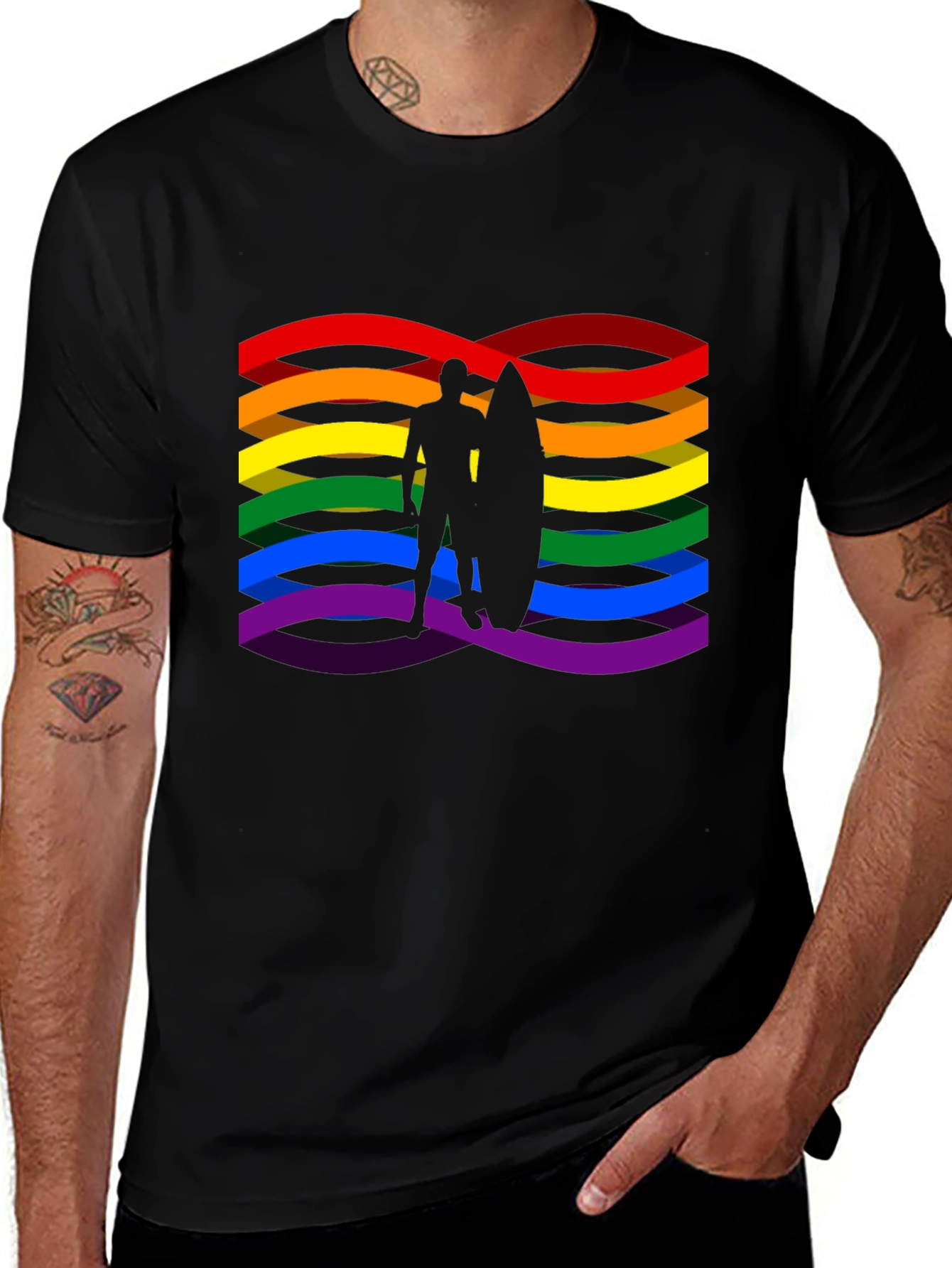 Variant 15 of Rainbow Surfer Graphic Tee - Pride Wave Shirt