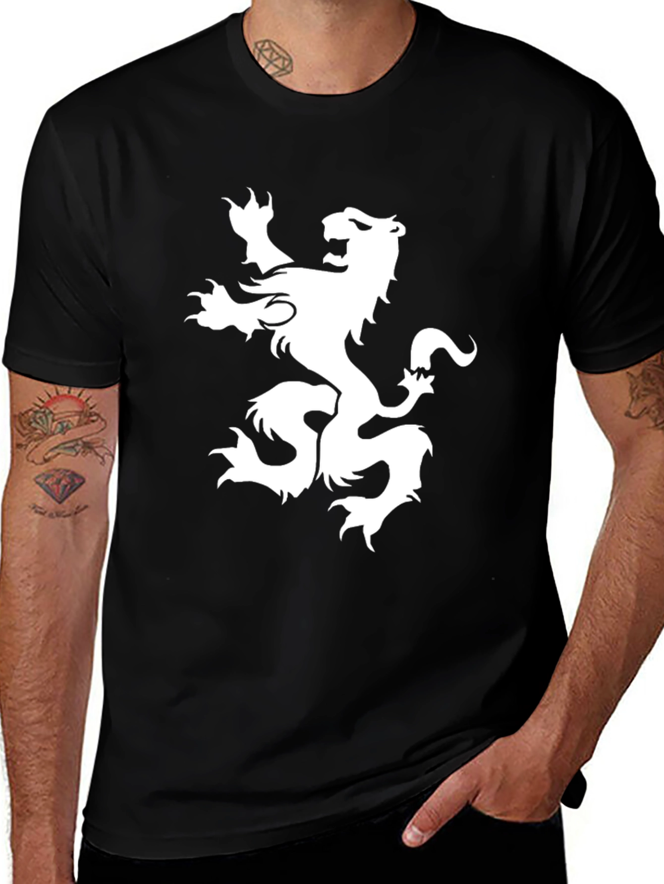Variant 13 of Black Tee Shirt with Lion Heraldic Design