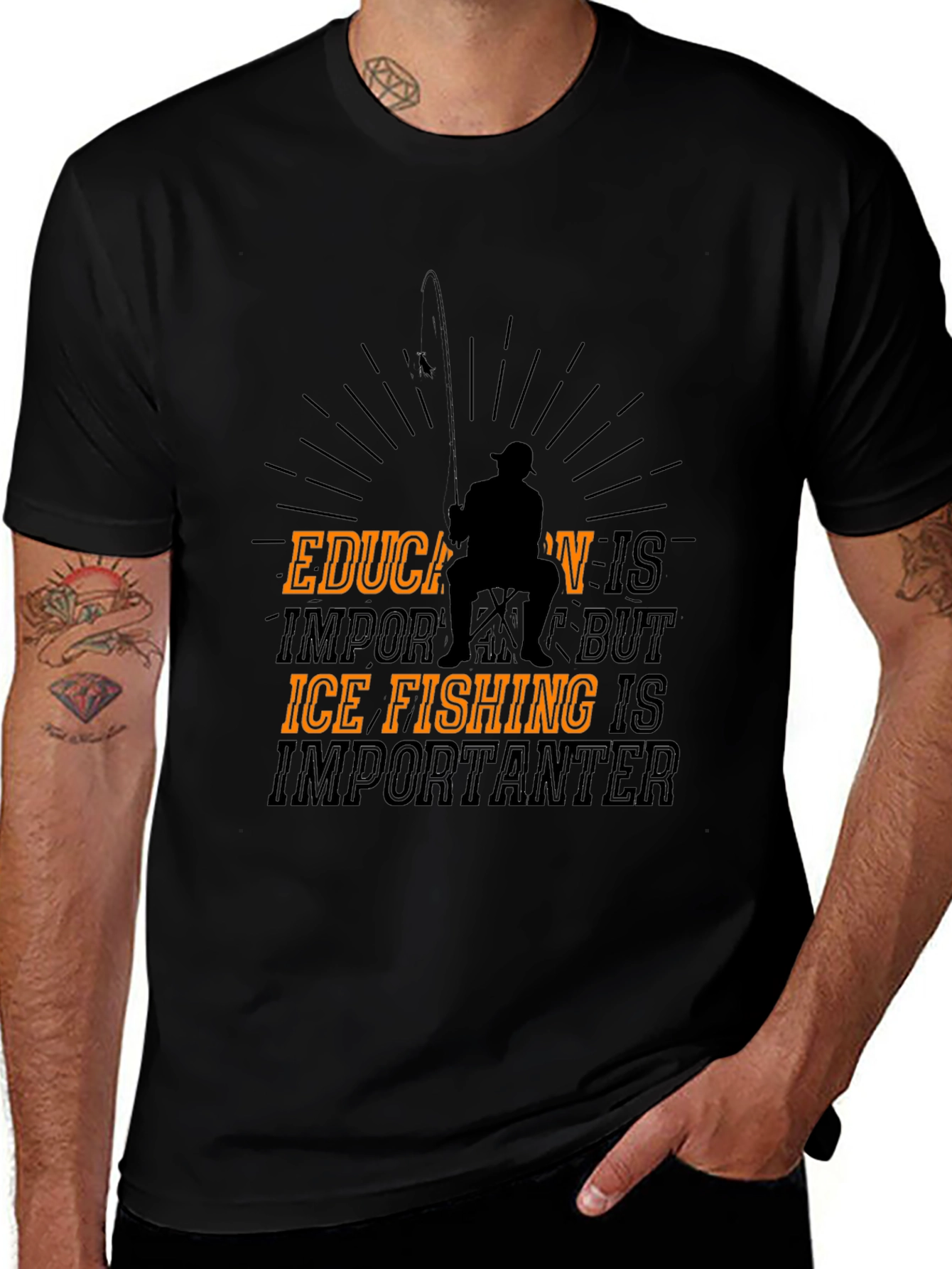 Variant 25 of Funny Ice Fishing Graphic Tee - Education is Important T-Shirt