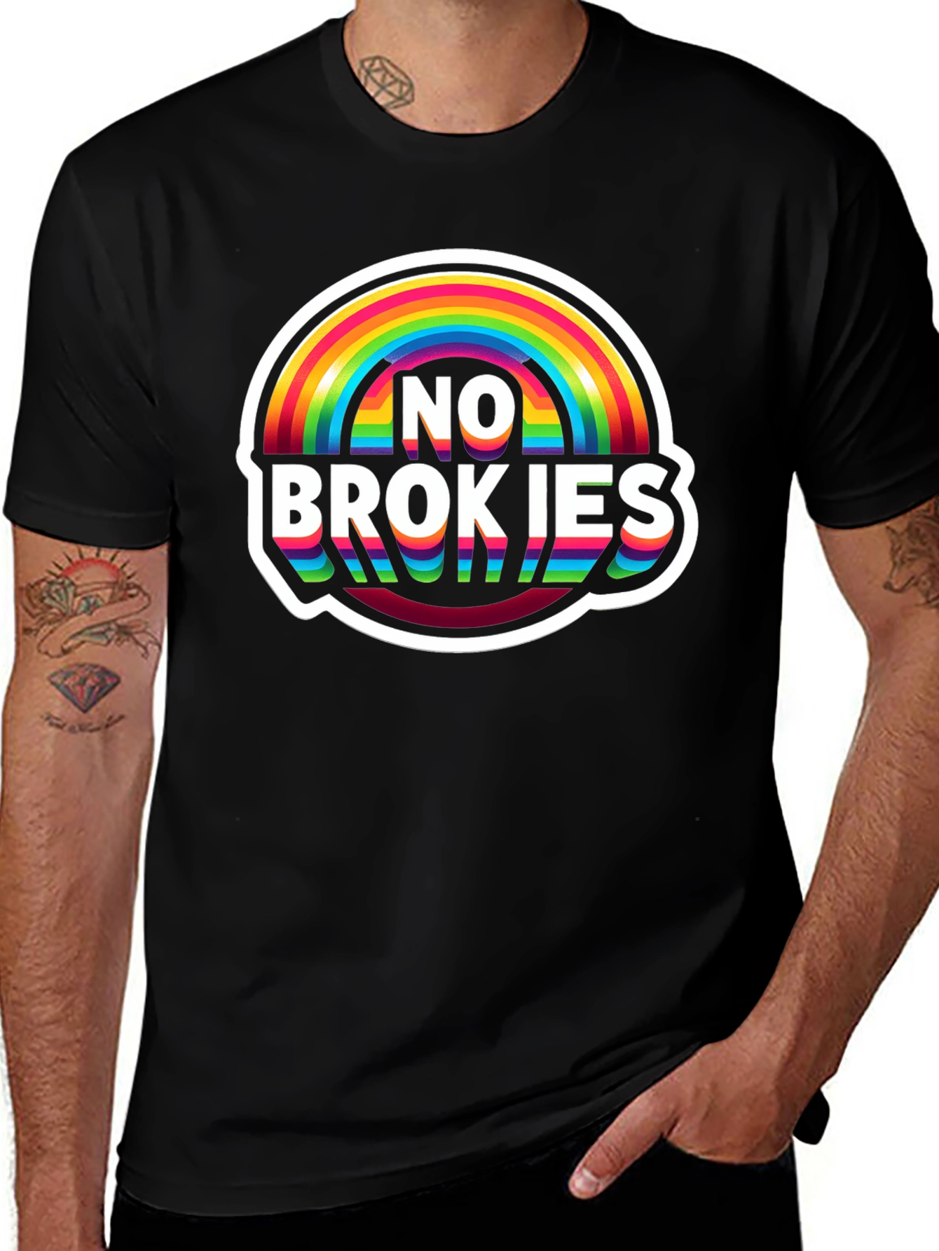 Variant 26 of No Brokies Rainbow Graphic Tee - Premium Comfort