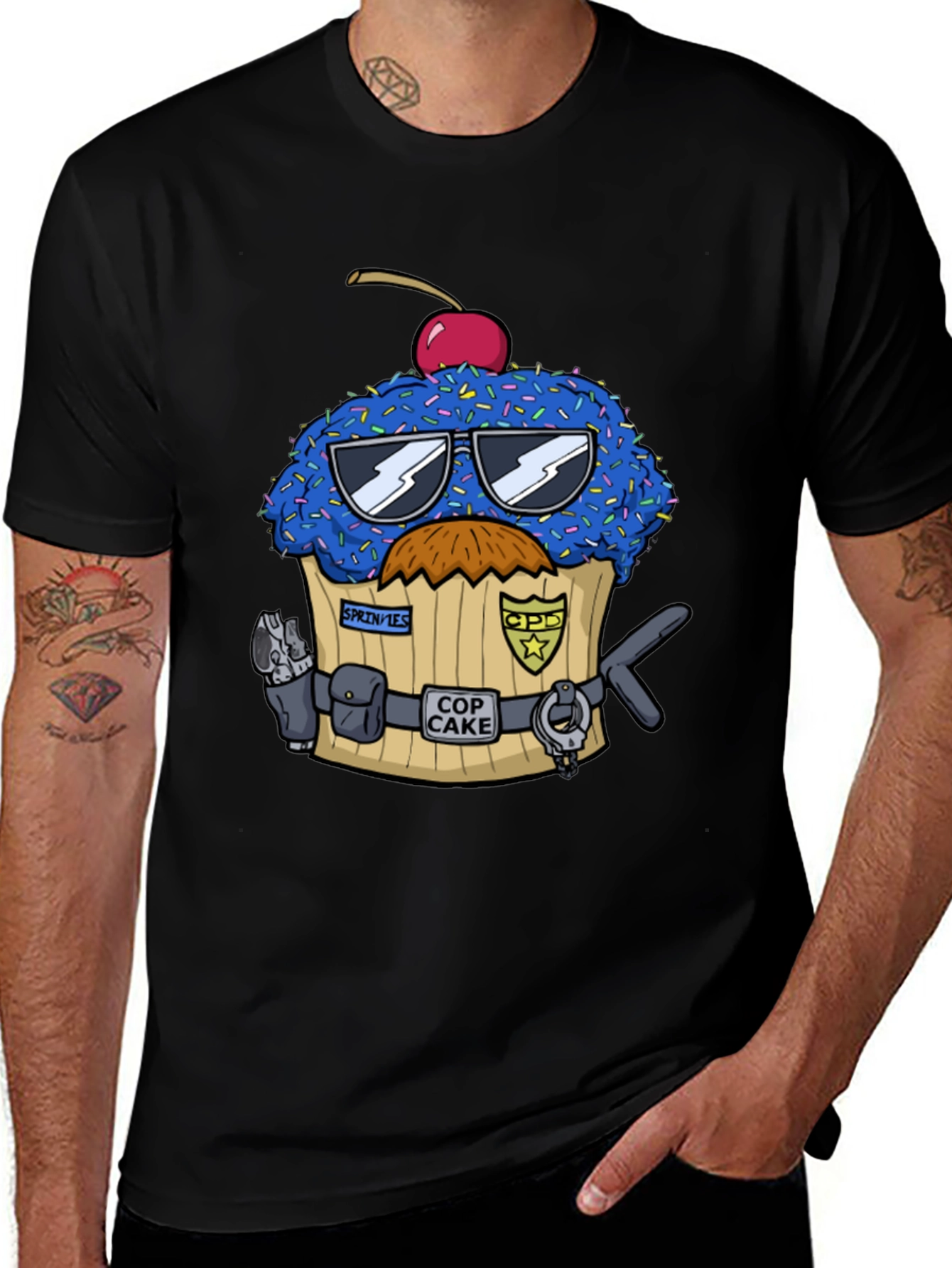Variant 4 of Cop Cake Graphic T-Shirt - Novelty Dessert Tee