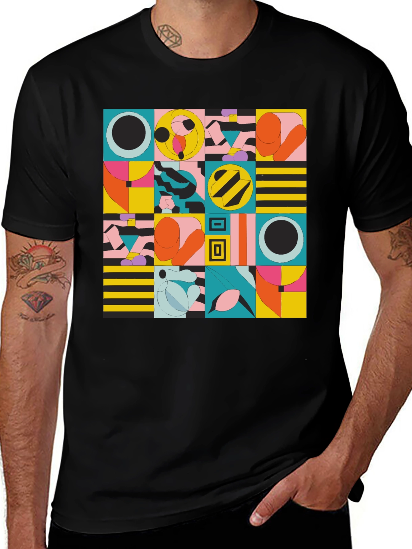 Variant 19 of Abstract Geometric Print Black T-Shirt
