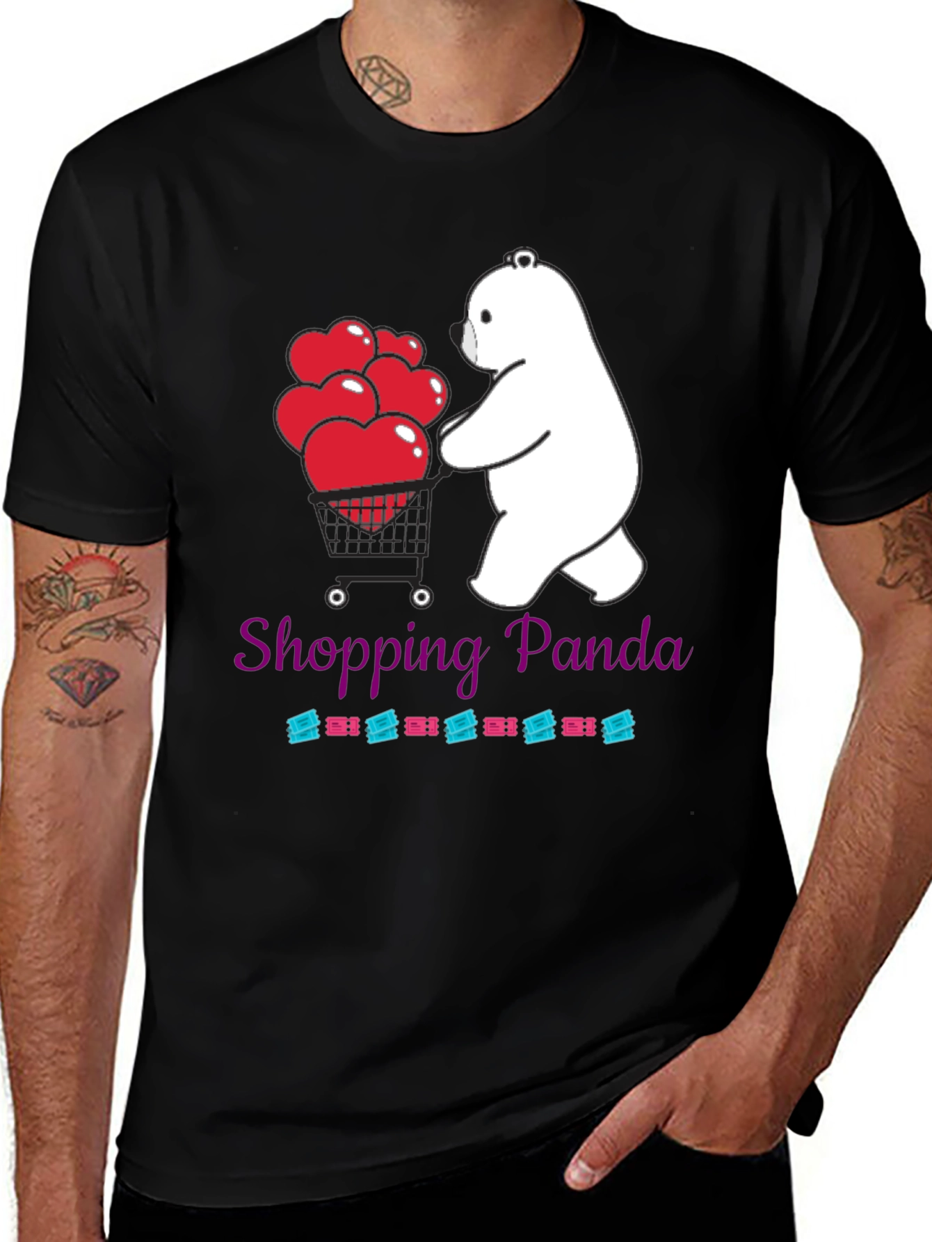Variant 27 of Shopping Panda Graphic Tee - Cute Heart Design