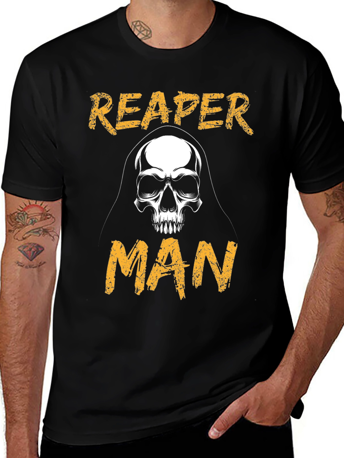 Variant 2 of Reaper Man Graphic Tee - Skull Design - Black