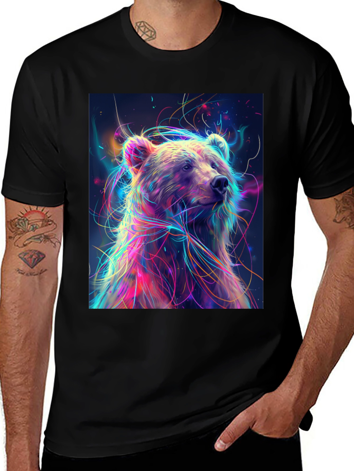 Variant 22 of Colorful Bear Graphic Print Black T-Shirt